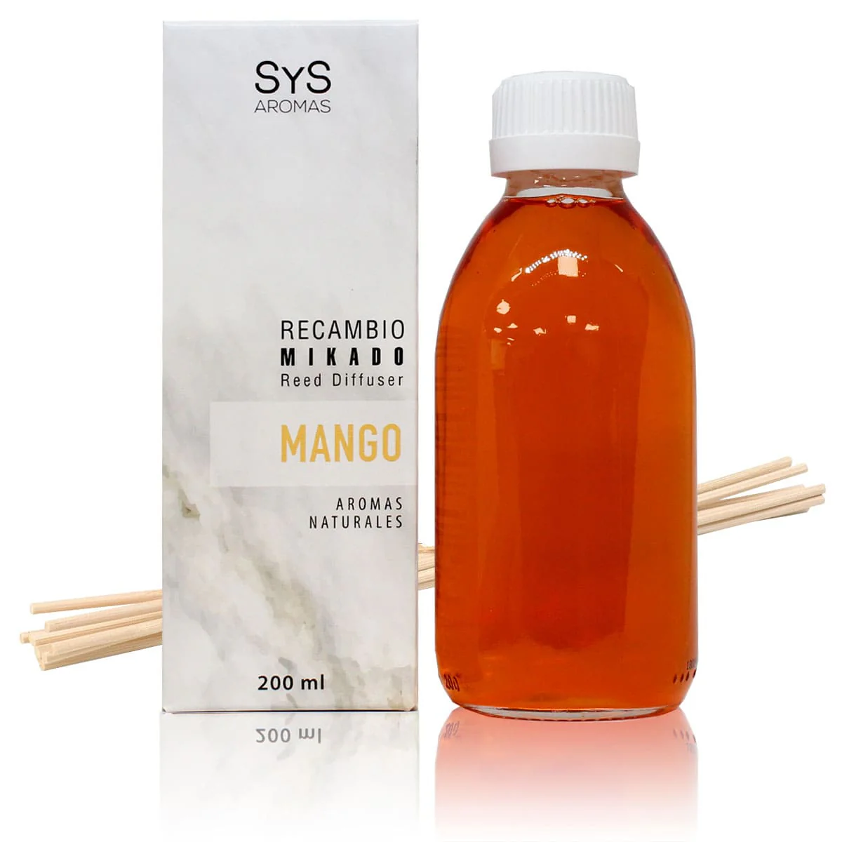 Recambio Mikado Mango 200 Ml Con Varillas | Aroma Tropical Dulce | Refill Difusor | Larga Duración