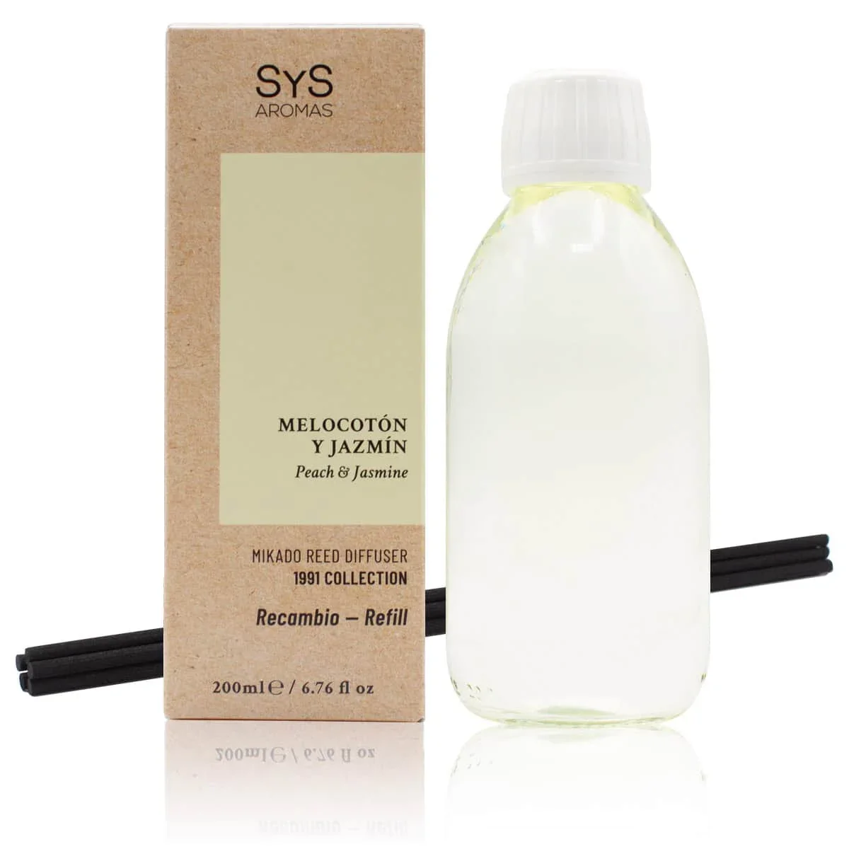 Recambio Mikado Melocotón y Jazmín 1991 200 ml con Varillas | Aroma Afrutado y Floral | Refill Difusor | Larga Duración