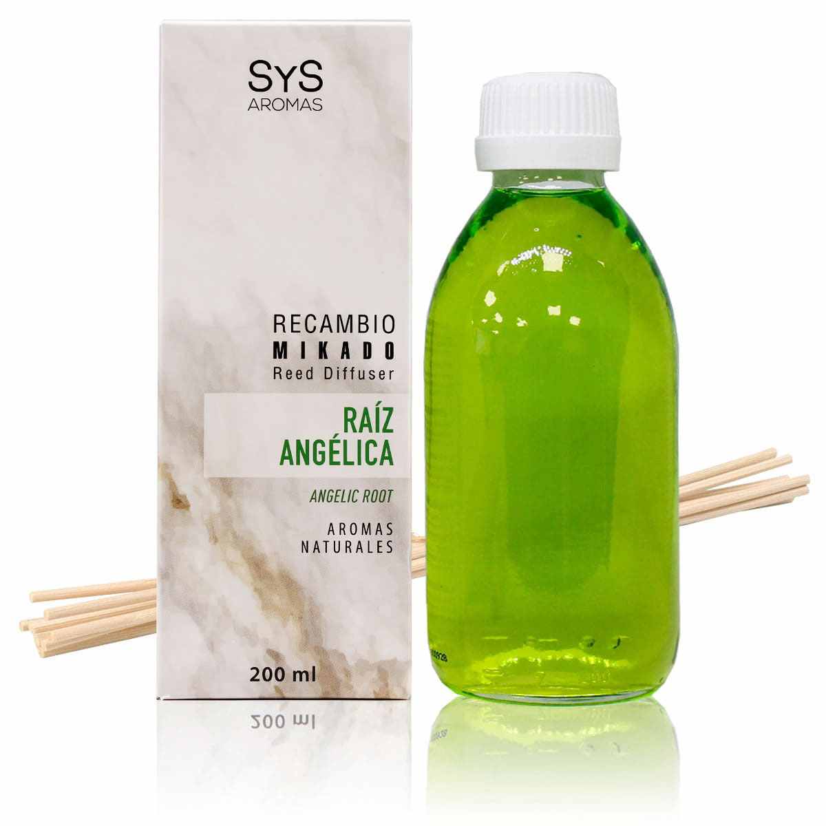 Recambio Mikado Raíz de Angélica 200 ml con Varillas | Aroma Herbal Intenso | Refill Difusor | Larga Duración