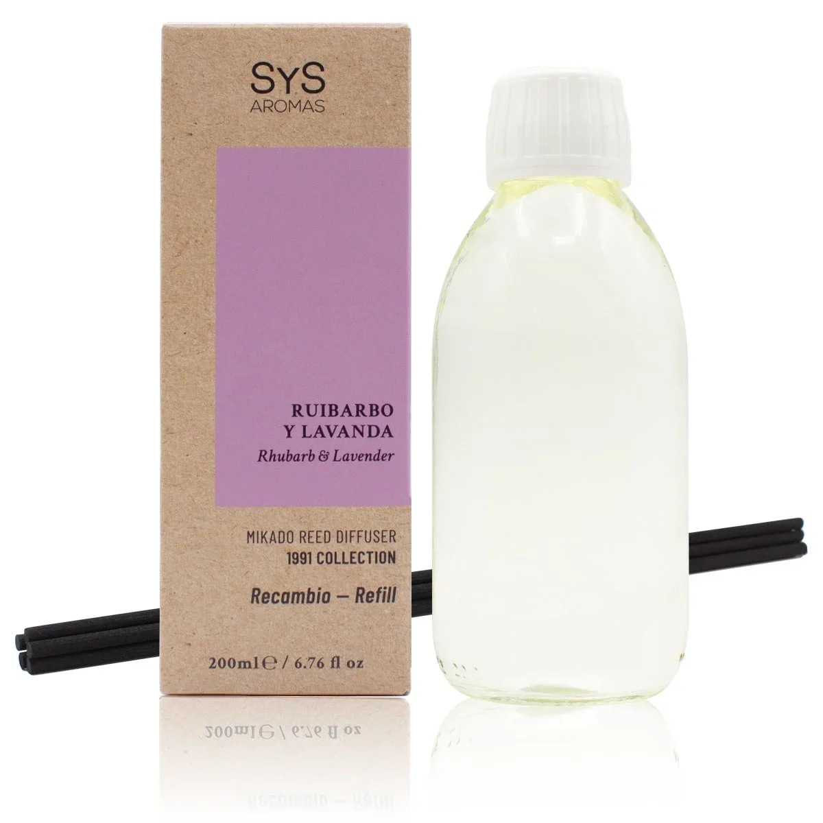Recambio Mikado Ruibarbo y Lavanda 1991 200 ml con Varillas | Aroma Fresco y Floral | Refill Difusor | Larga Duración