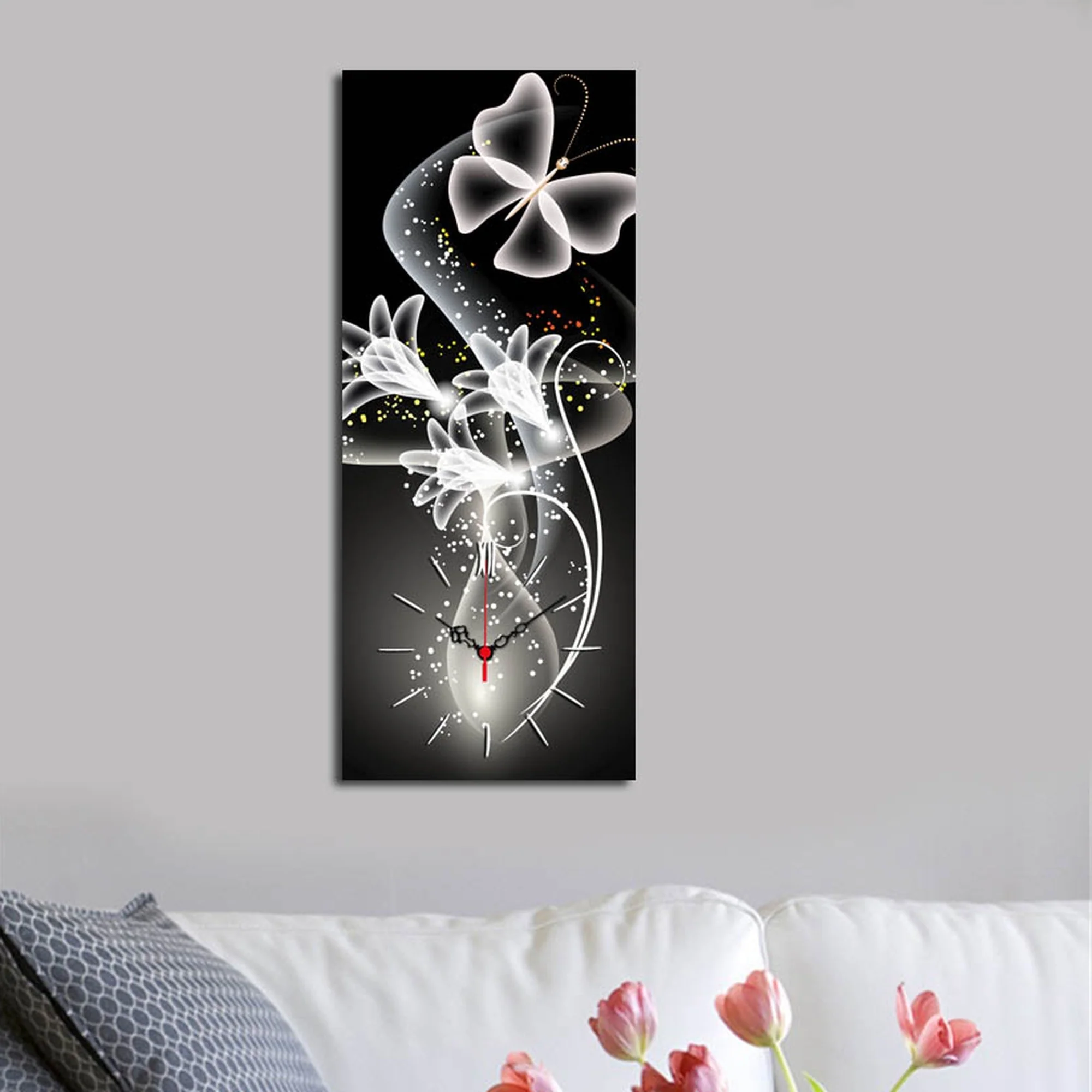 Reloj De Pared Con Lienzo Decorativo De Flores - Image 4