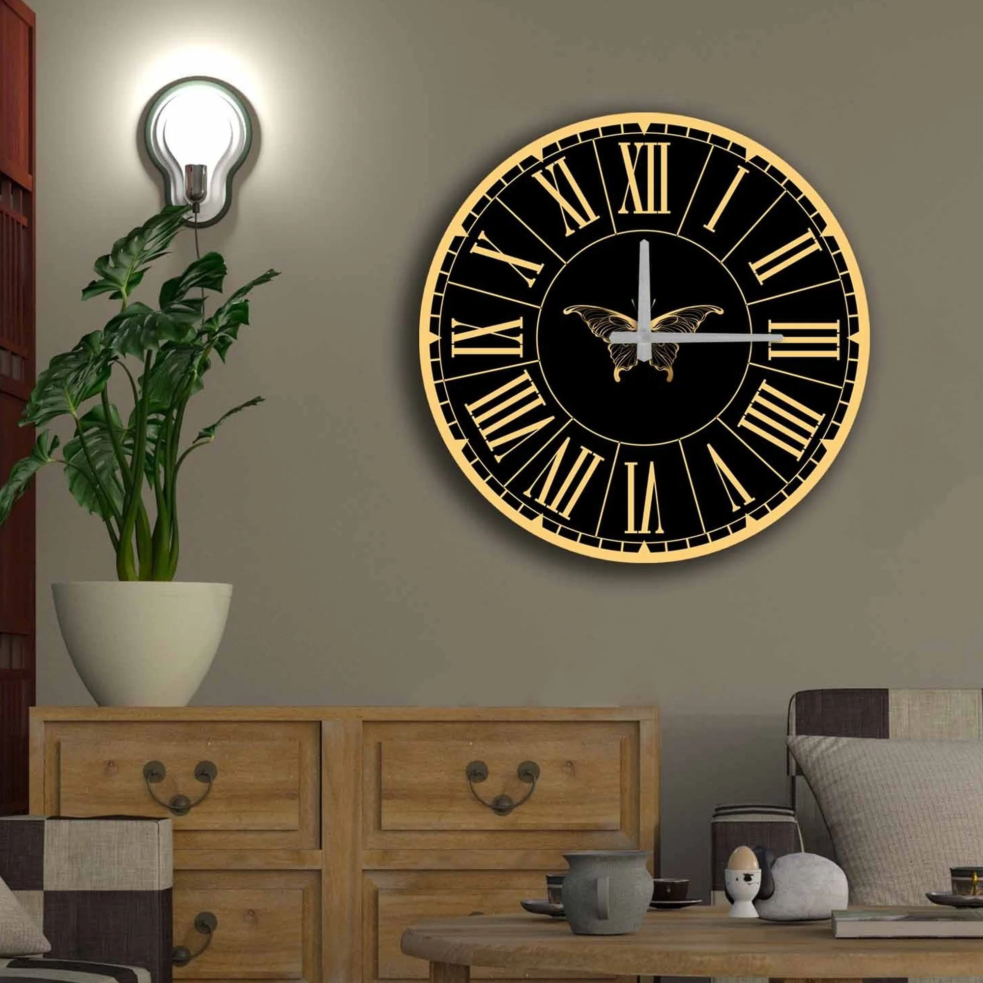 Reloj Mdf Dorado Y Blanco - Image 2
