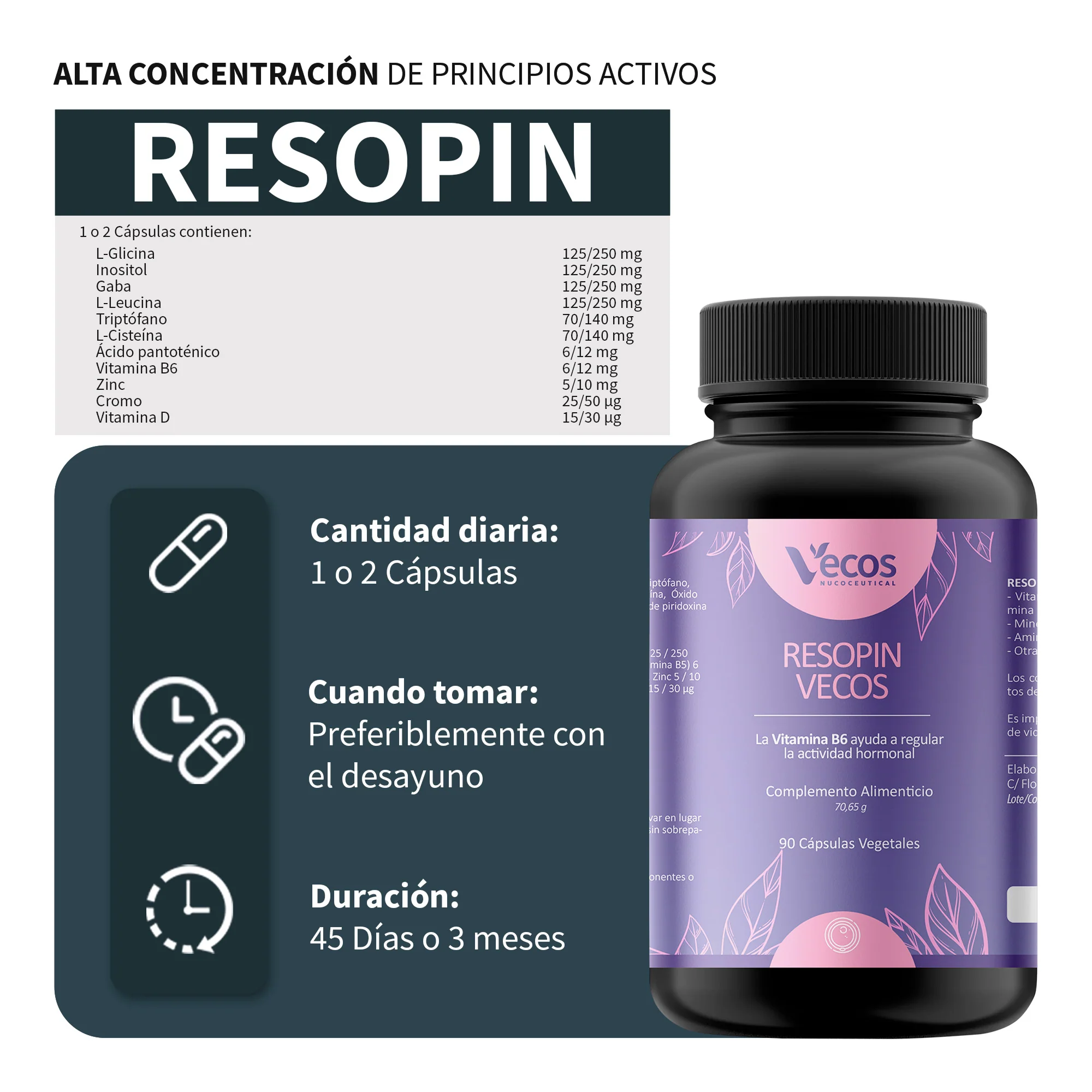 Resopin Vecos 90 Cápsulas | Regularidad Menstrual, Fertilidad Femenina | Inositol,cromo - Image 3