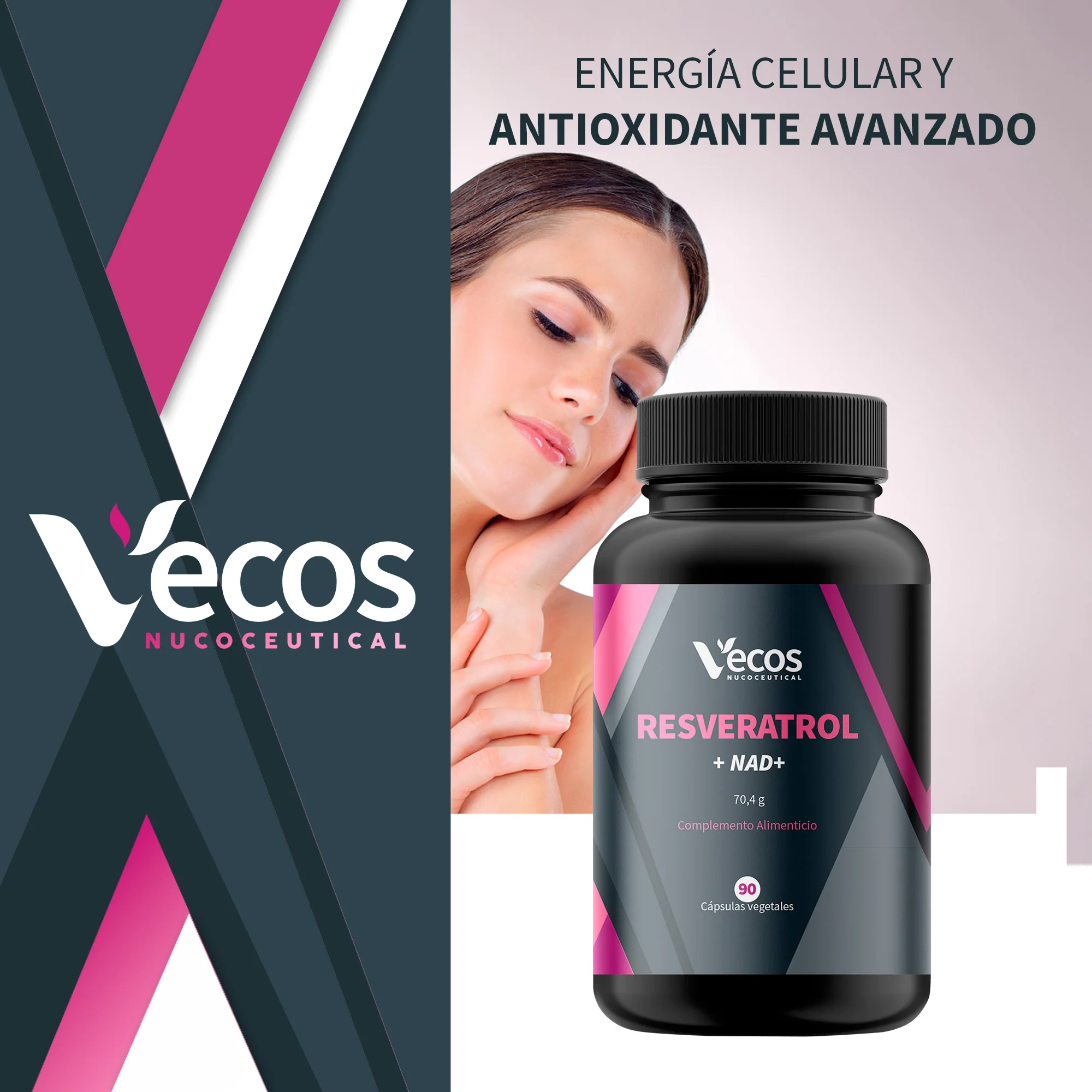 Resveratrol + Nad⁺ Vecos 90 Cápsulas | Antioxidante Y Antienvejecimiento | Resveratrol + Quercetina - Image 2