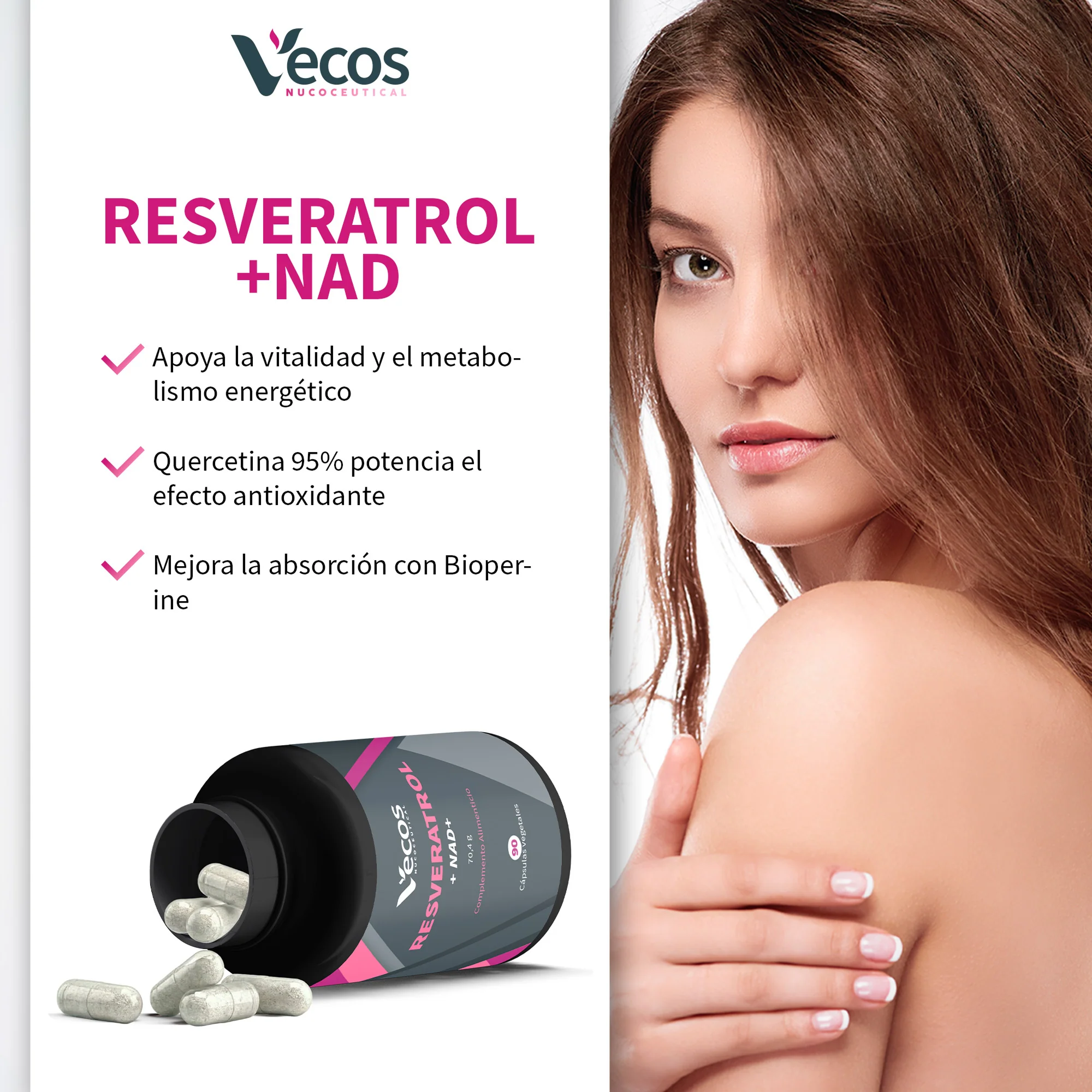 Resveratrol + Nad⁺ Vecos 90 Cápsulas | Antioxidante Y Antienvejecimiento | Resveratrol + Quercetina - Image 4