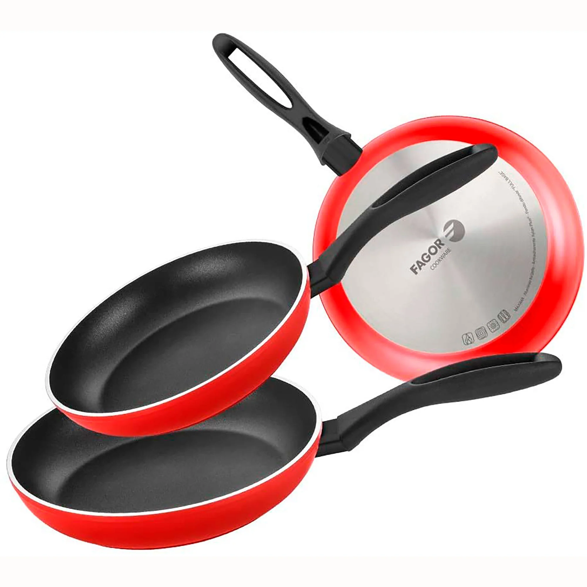 Set 3 Sartenes 20-24-28 Cm Inducción, Aluminio Forjado, Antiadherente Xylan Ecológico Sin Pfoa Fagor Maxima Rojo