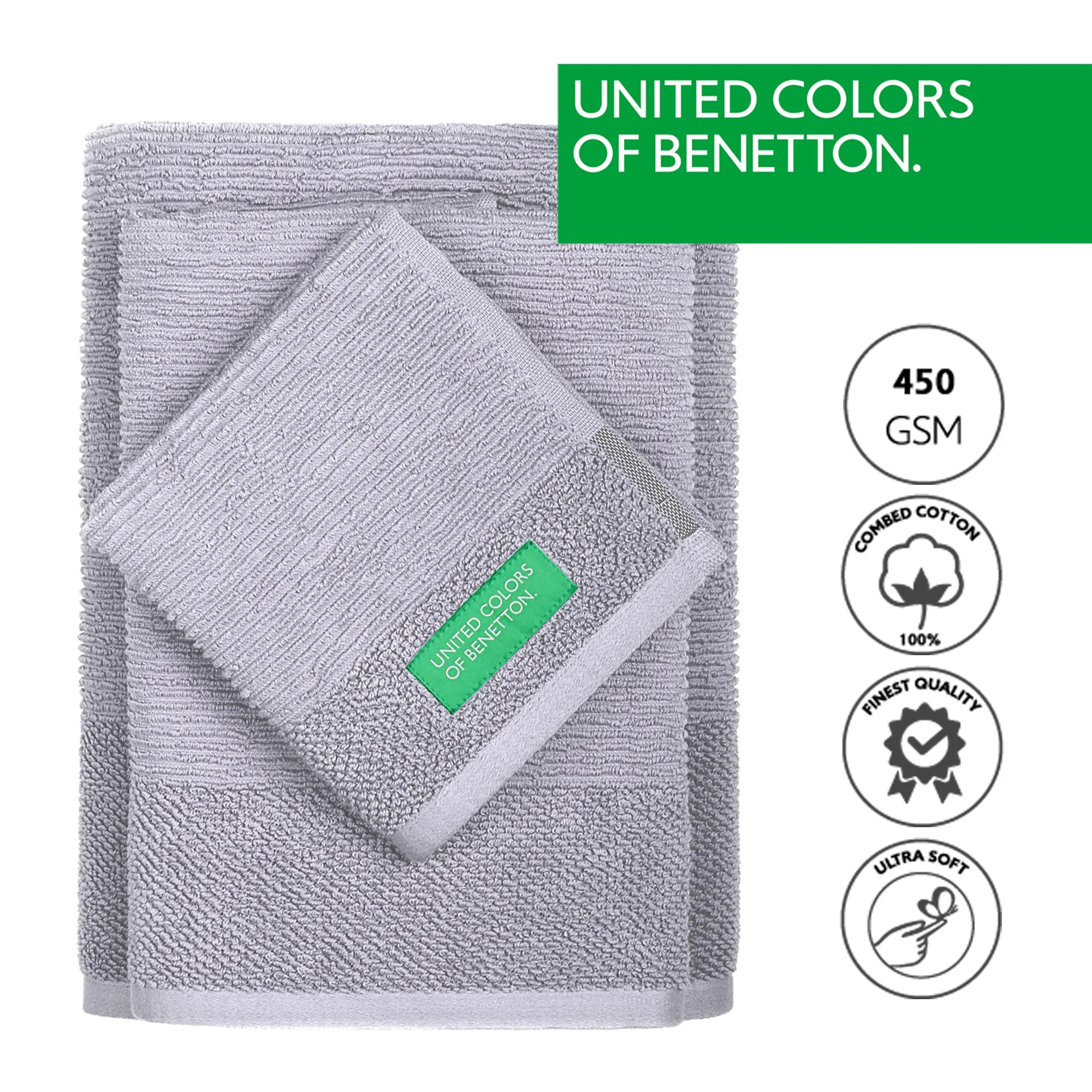 Set 3pcs Toallas De Baño (30x50+50x90+70x140cm) 450 Gsm 100%algodon Gris Casa Benetton - Image 2