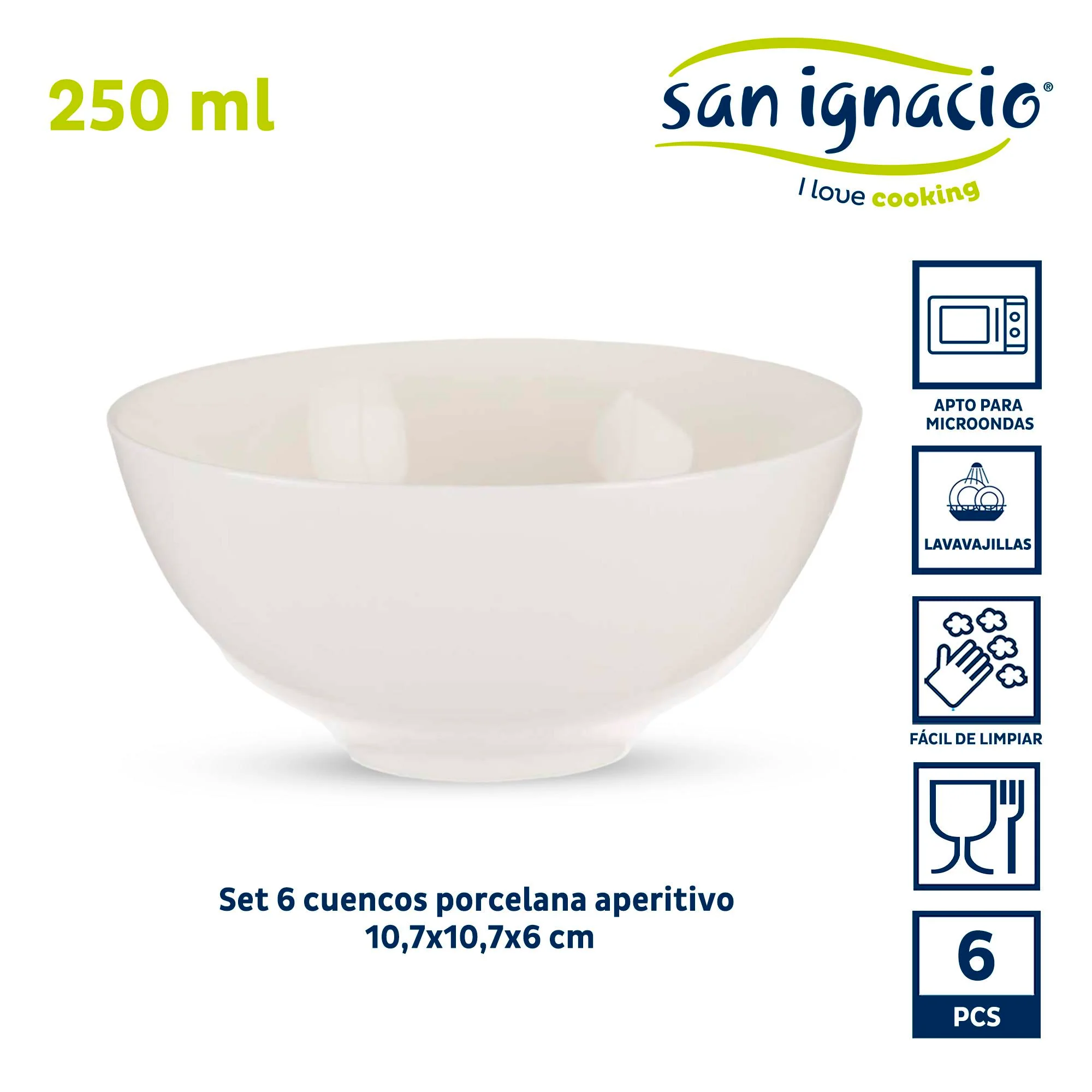 Set 6 Cuencos Porcelana Blanca Aperitivo Colección Vessia - Image 2