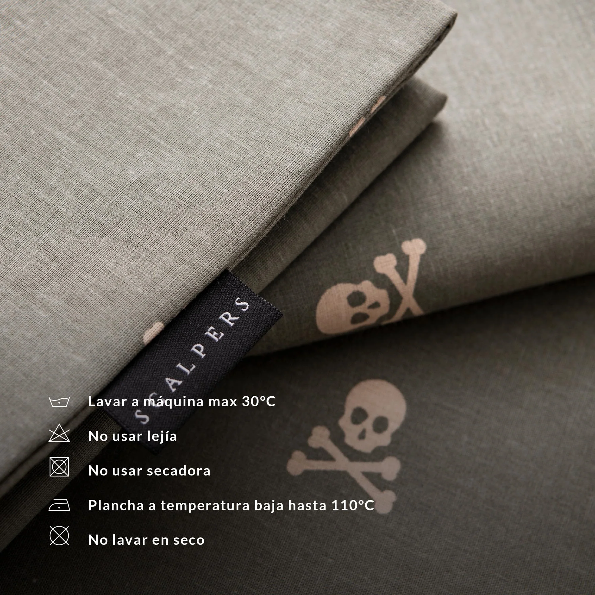 Set Cama (funda Nórdica 250x230cm + 2 Fundas Almohada 50x85cm) 100% Algodón 144tc Beige & Khakhi Calaveras Scalpers Home - Image 4