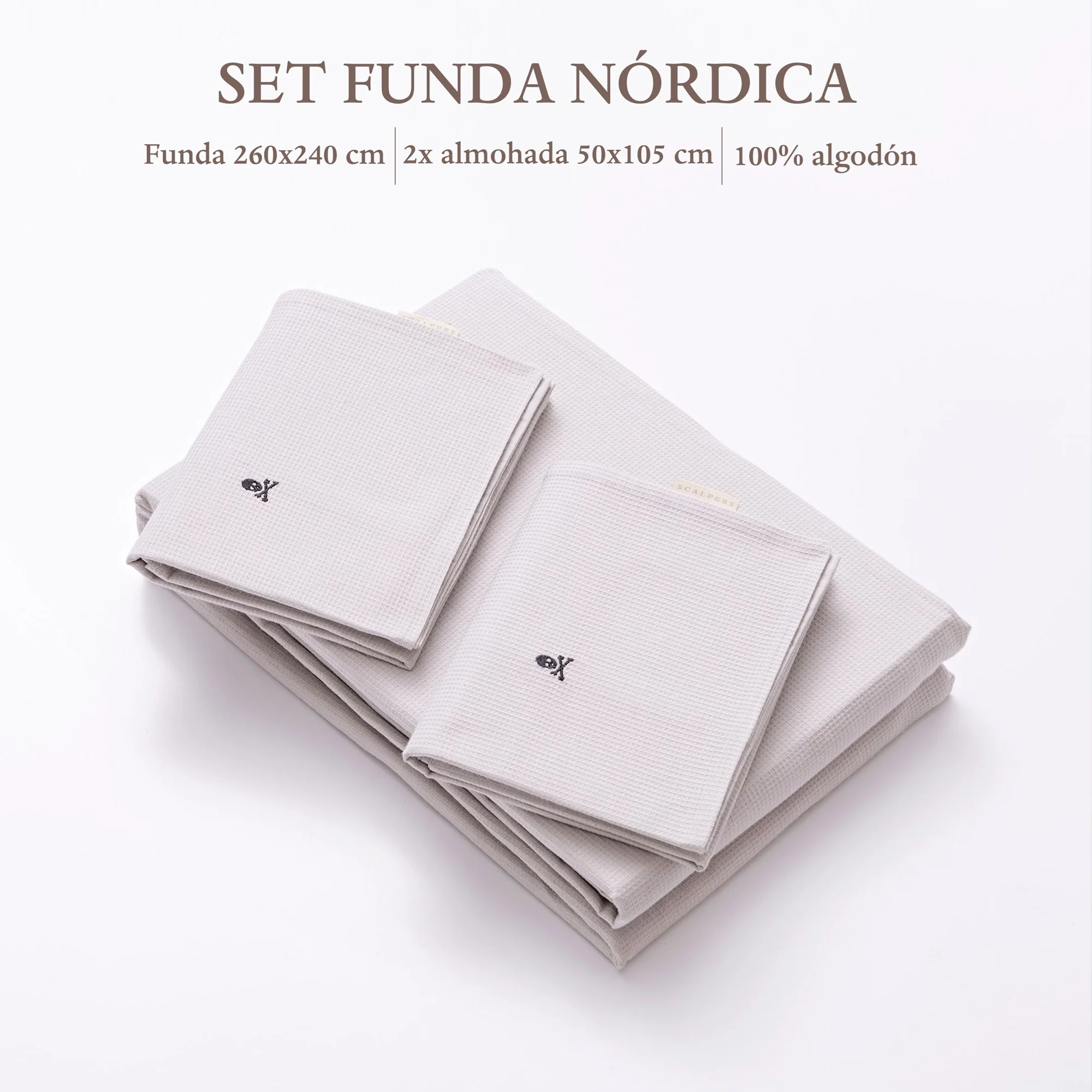 Set Cama Waffle (funda Nordica 260x240cm + 2 Fundas Almohada 50x105cm) 100% Algodón 144gsm Gris Cierre De Botone Shaze Scalpers Home - Image 2