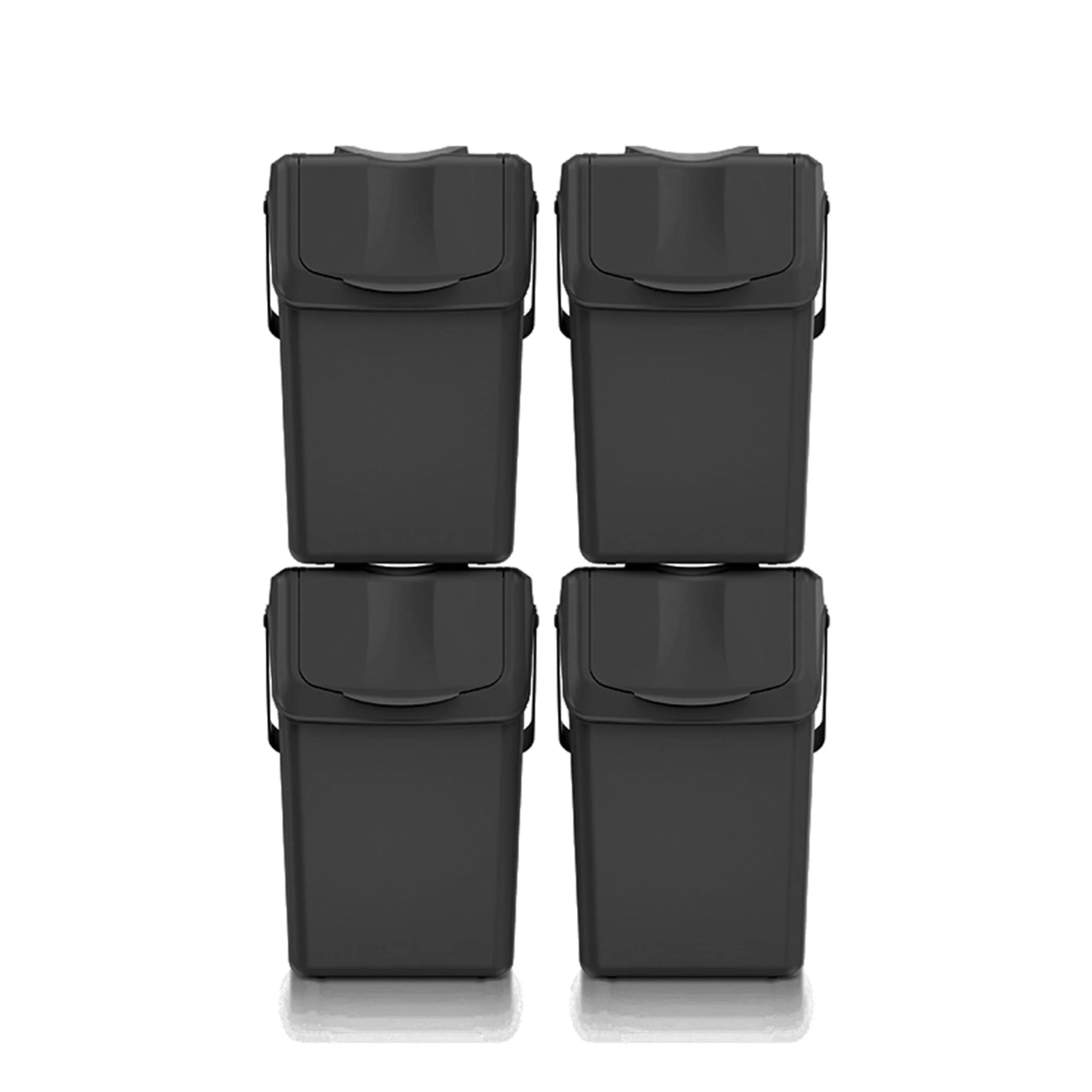 Set De 4 Cubos De Basura Keden Sortibox Para Reciclado, 100% Plástico Reciclado, Negro, Volumen 4x25l