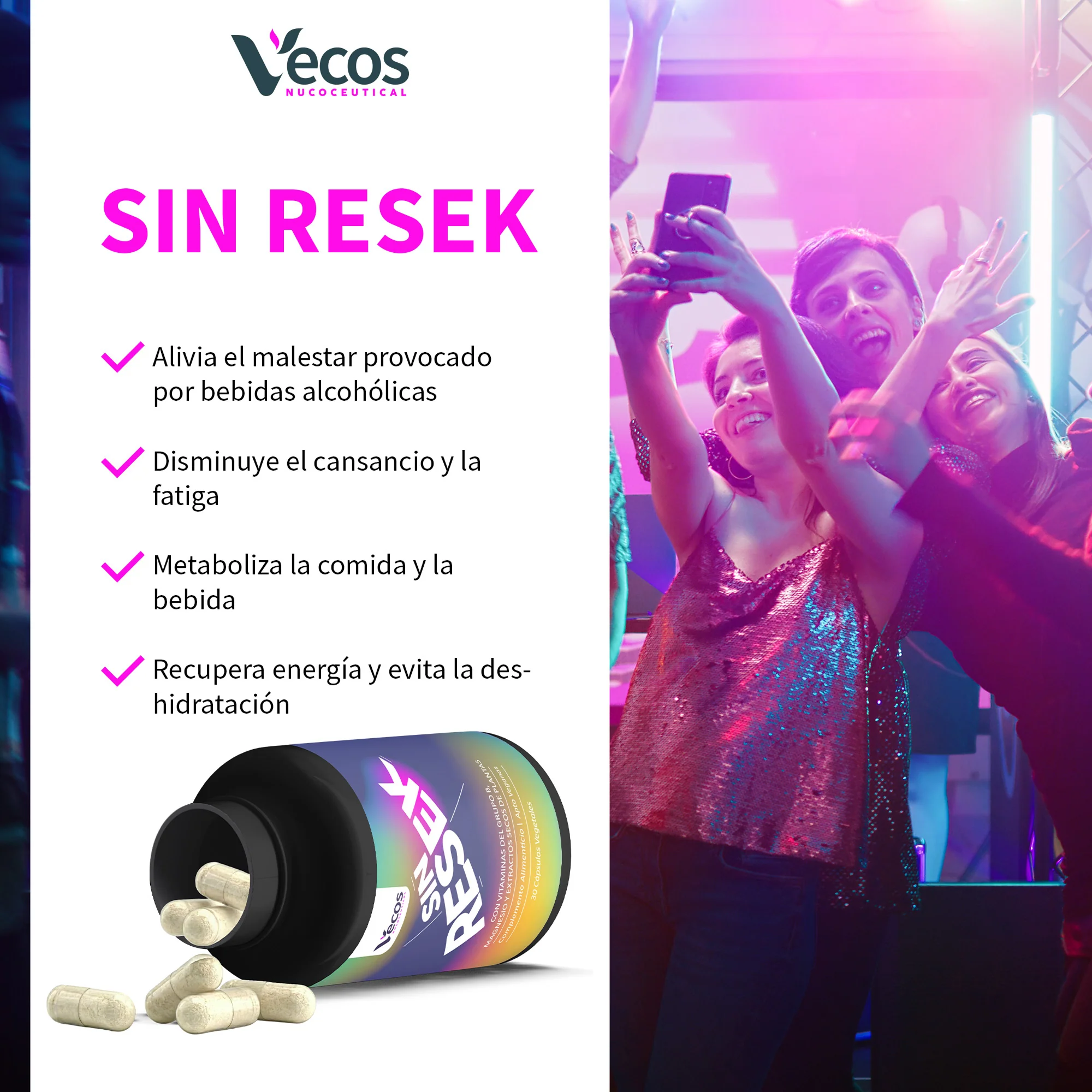 Sin Resek VECOS 30 cápsulas | Alivio del Exceso de Consumos, Detox y Rehidratación | Magnesio + Cardo Mariano - Image 4
