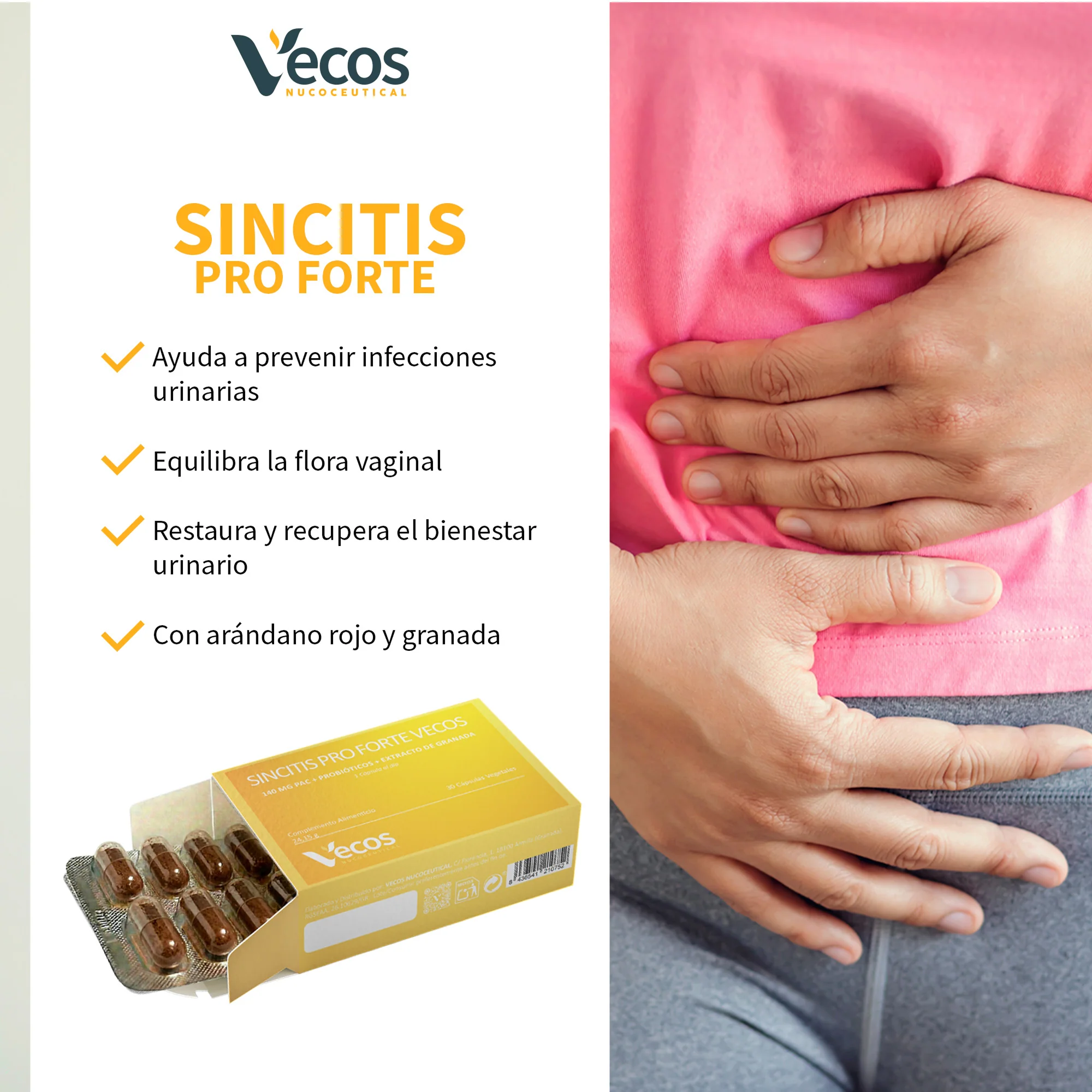 Sincitis Pro Forte Vecos 30 Cápsulas | Bienestar Femenino, Prevención De Cistitis| Arándano Rojo + Probióticos - Image 4
