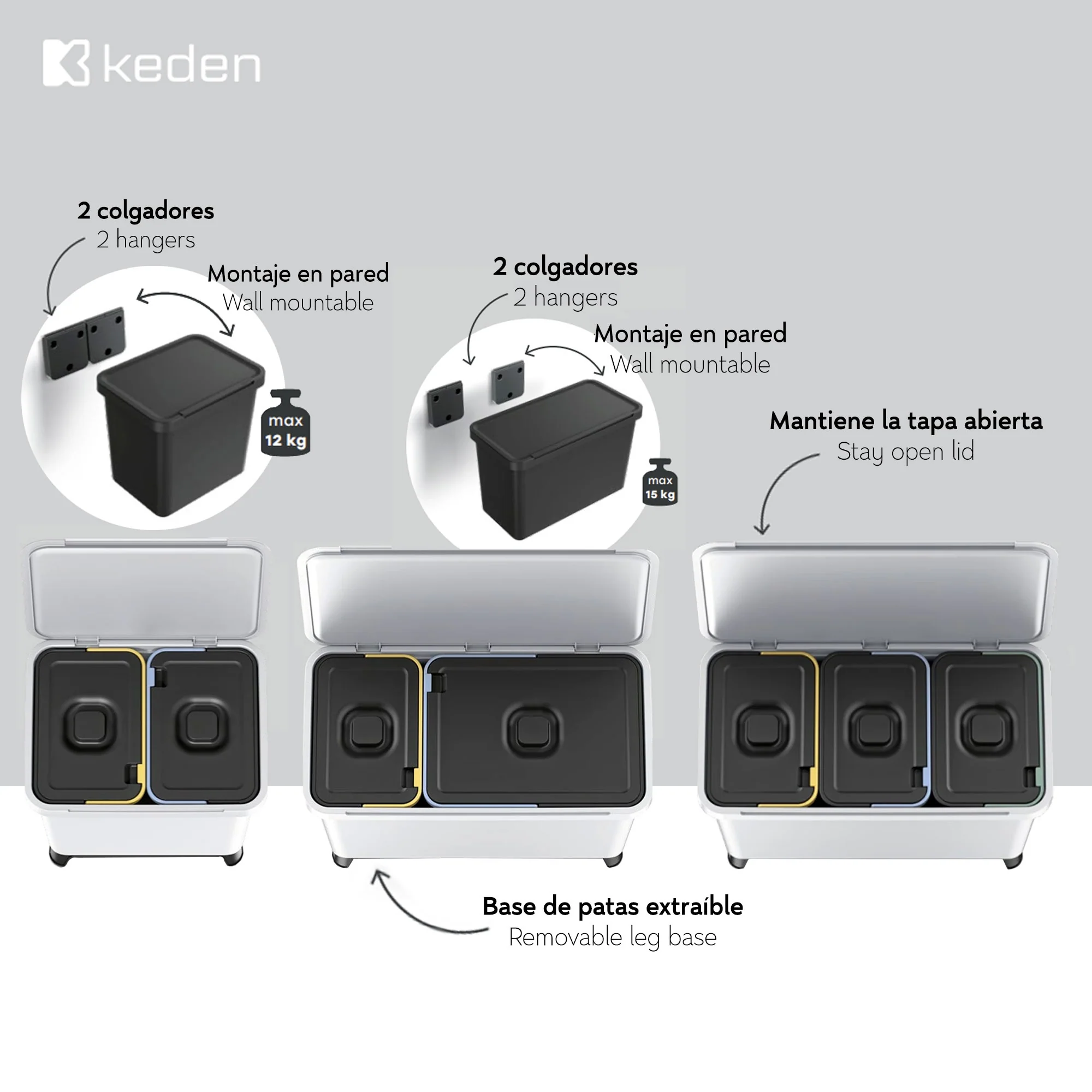 Sistema Clasificador De Reciclaje 2x10l Color Blanco Keden - Image 3