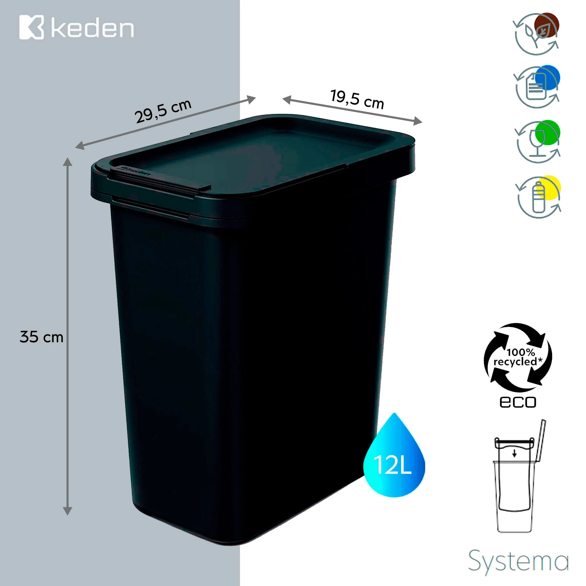 Sistema De Reciclaje De 12l En Color Negro Keden - Image 2