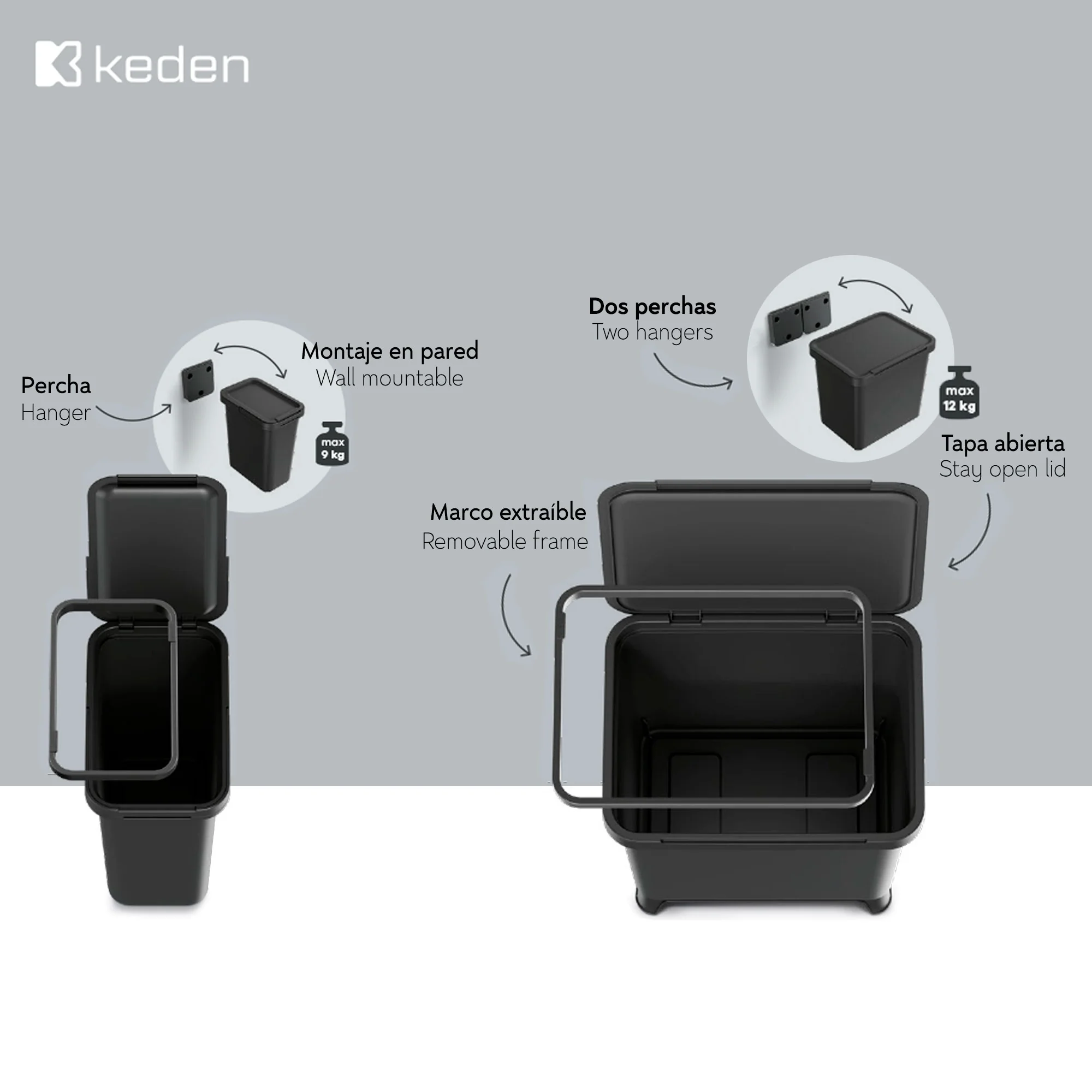 Sistema De Reciclaje De 12l En Color Negro Keden - Image 3