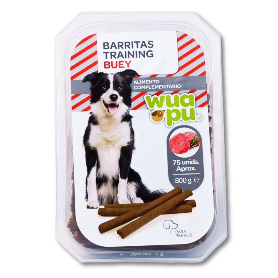 Snack Barritas Húmedas Ricas En Carne De Buey Wuapu Training Buey, Caja 800gr (75u Aprox)