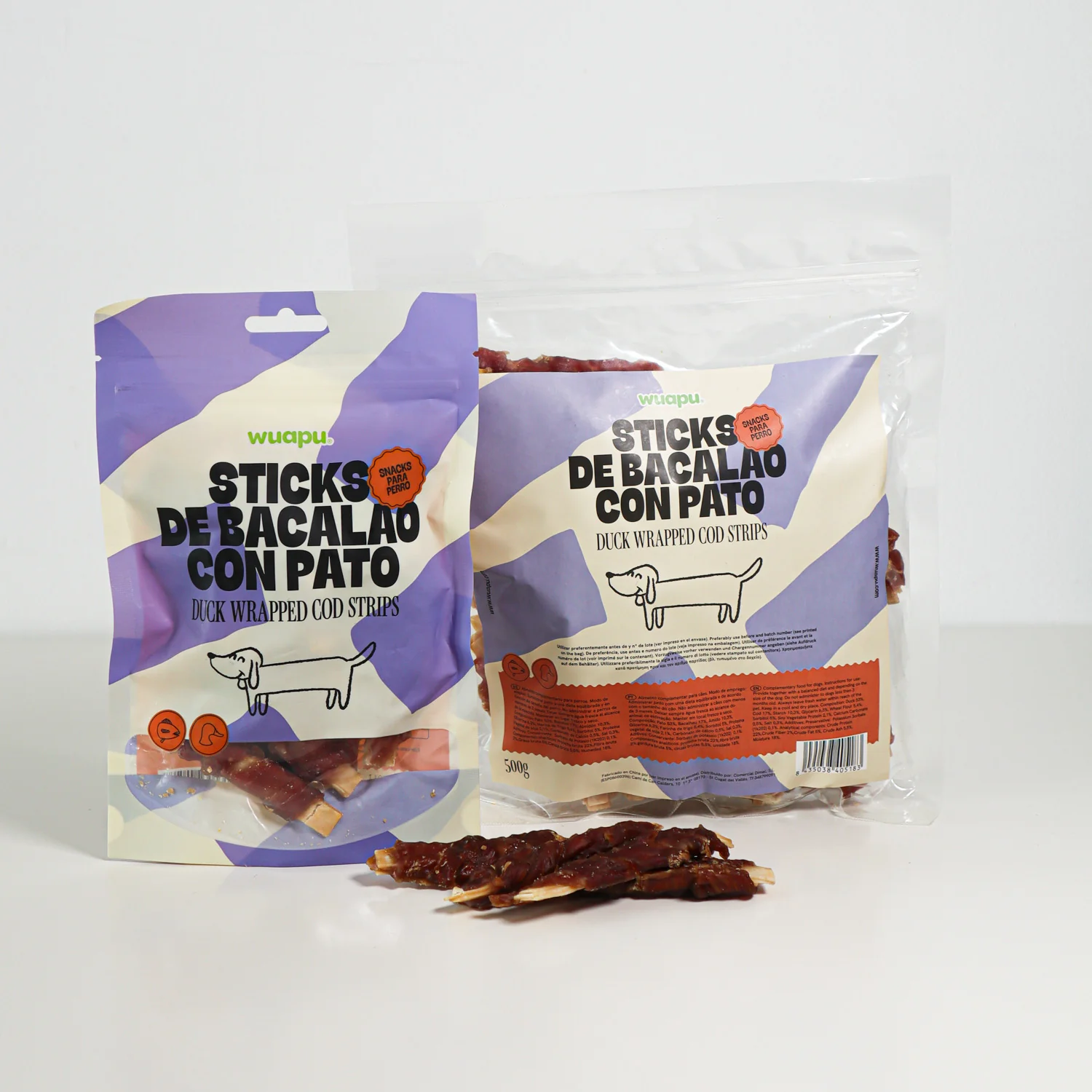 Snack Para Perro En Stick De Bacalao Con Pato Desecado Wuapu 12x100gr