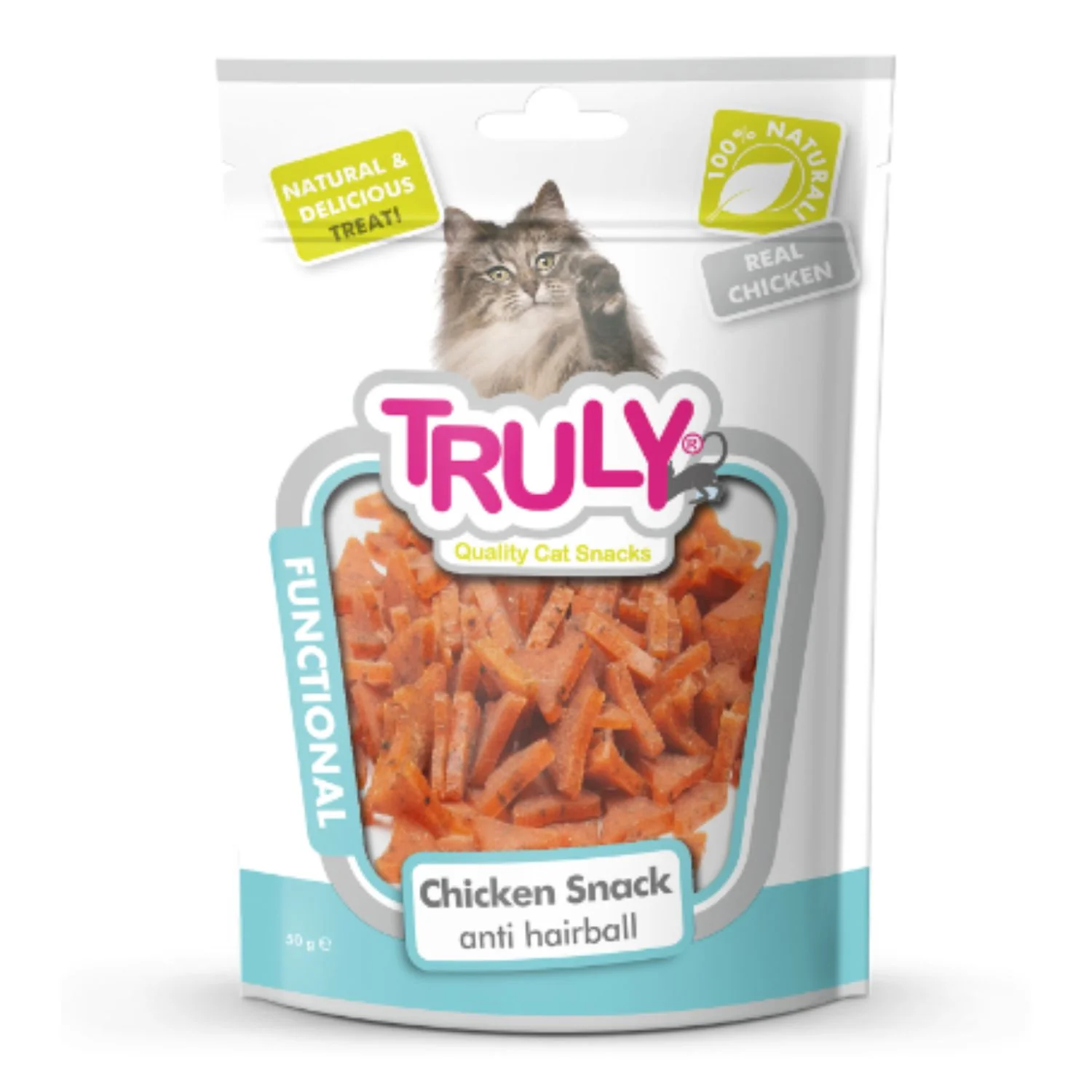 Snack Semihumedo Anti Hairball Para Gato Truly 20 Bolsas X 50 Gr