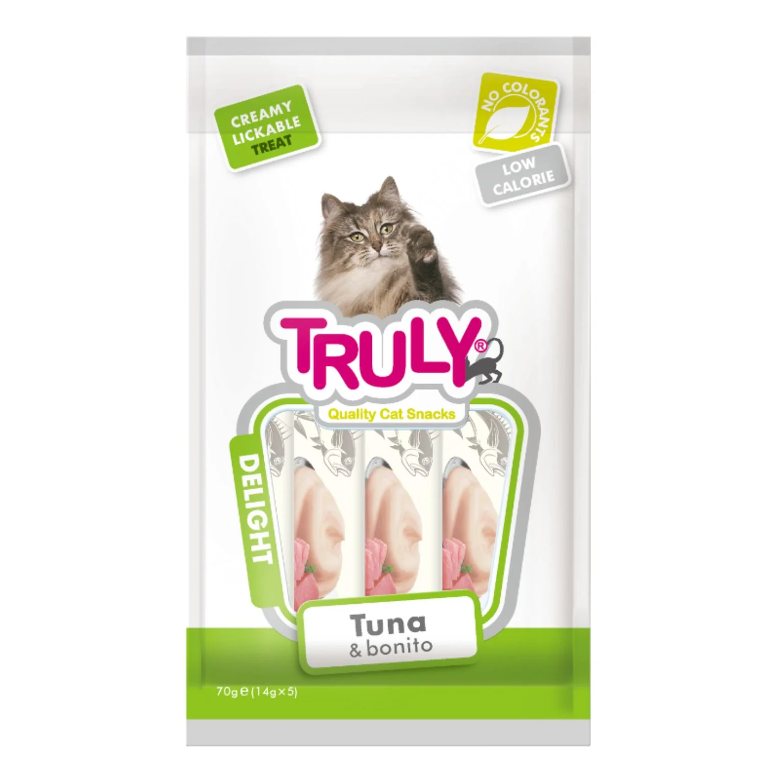 Stick De Crema Para Gato De Atun Y Bonito Truly 12 Bolsas X 70 Gr (12 X 5 Sticks)