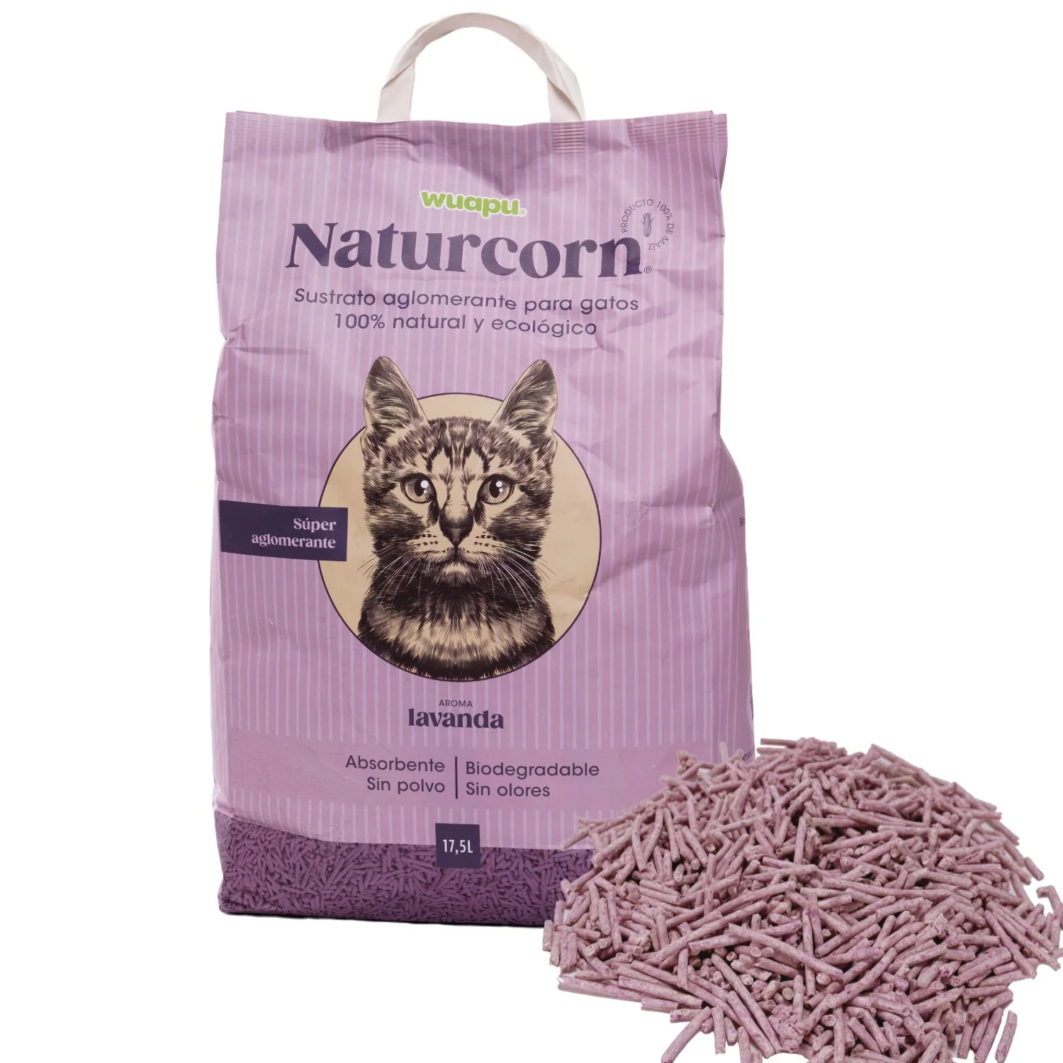 Sustrato Absorbente Wuapu Naturcorn Lavanda En Pelet Biodegradable Para Gato 3 Uds 17'5l - Image 3