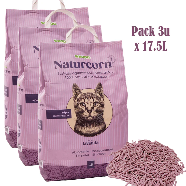 Sustrato Absorbente Wuapu Naturcorn Lavanda En Pelet Biodegradable Para Gato 3 Uds 17'5l - Image 4