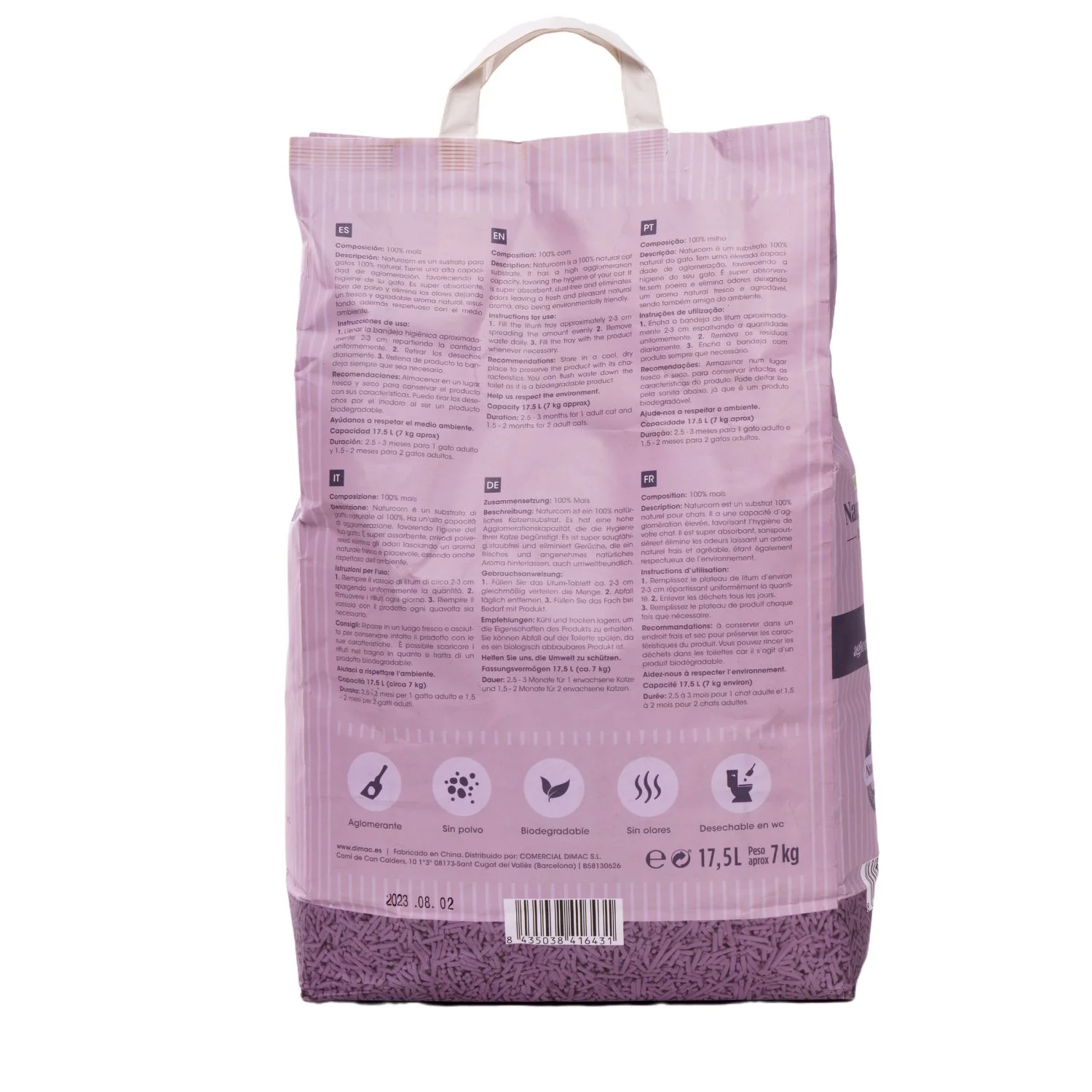Sustrato Absorbente Wuapu Naturcorn Lavanda En Pelet Biodegradable Para Gato 3 Uds 17'5l - Image 6