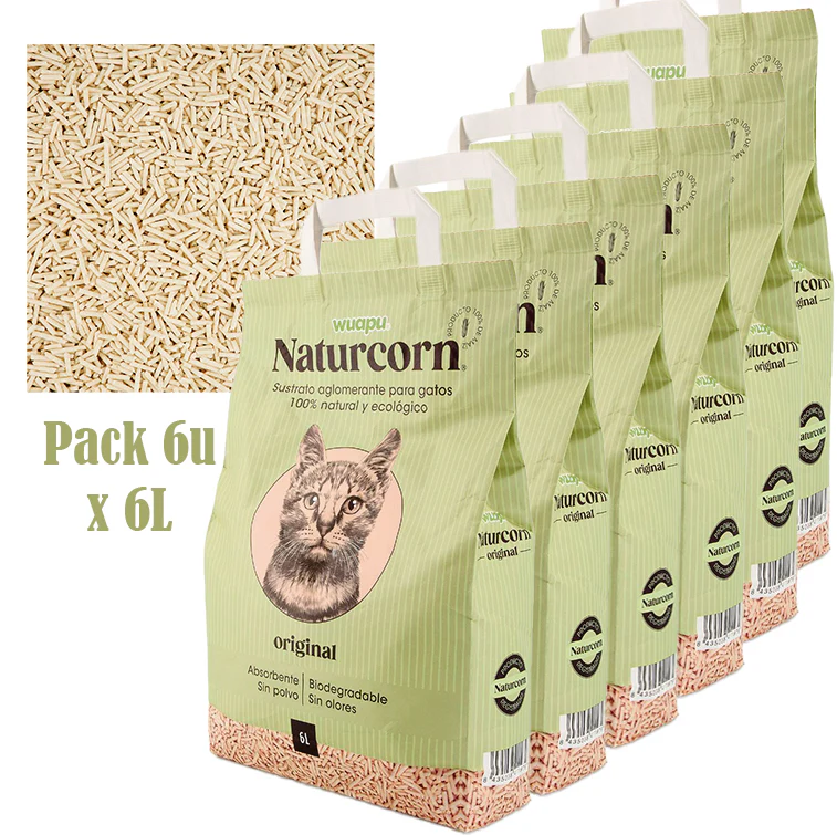 Sustrato Absorbente Wuapu Naturcorn Original En Pelet Biodegradable Para Gato 6 Uds 6l - Image 2