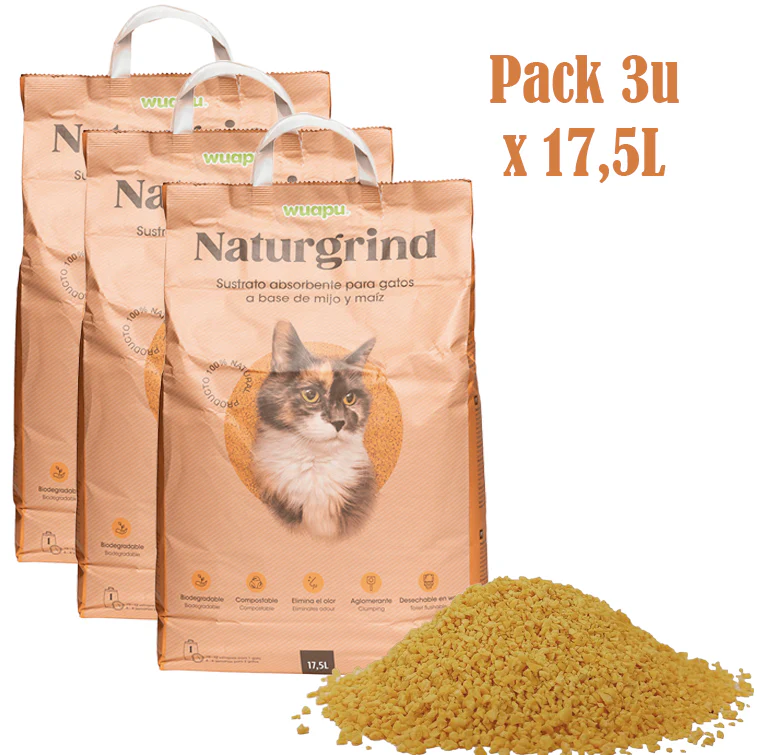 Sustrato Absorbente Wuapu Naturgrind Biodegradable Y Compostable Para Gato 3 Uds 17'5l - Image 4