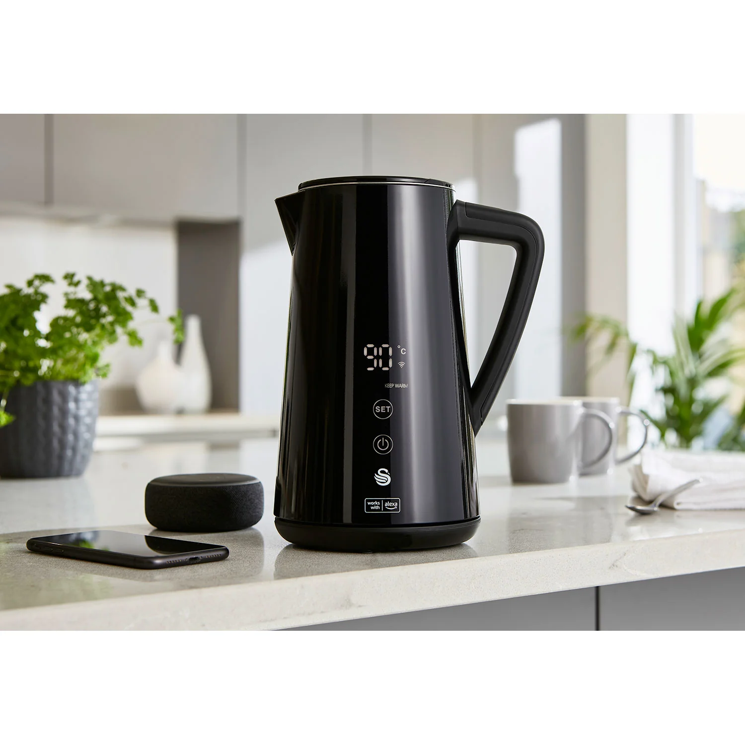 Swan Alexa Hervidor Agua Eléctrico Inteligente Wifi Smart Kettle 1,5l Inalámbrico Control Táctil Led, Sk14650blkneu - Image 3