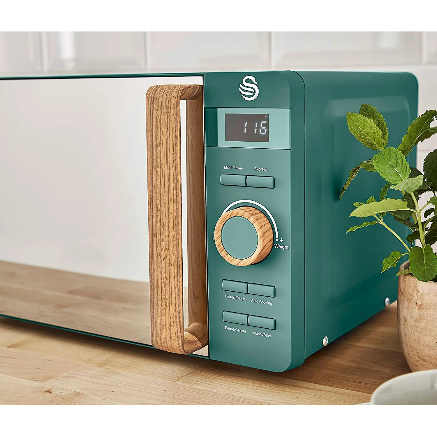 Swan Nordic Microondas Digital, 20l, 6 Niveles, Temporizador, Tirador Efecto Madera, Diseño, Sm22036greneu, Verde 800w - Image 3