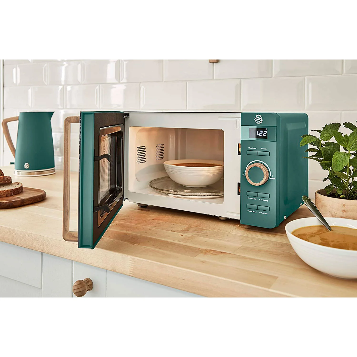 Swan Nordic Microondas Digital, 20l, 6 Niveles, Temporizador, Tirador Efecto Madera, Diseño, Sm22036greneu, Verde 800w - Image 4