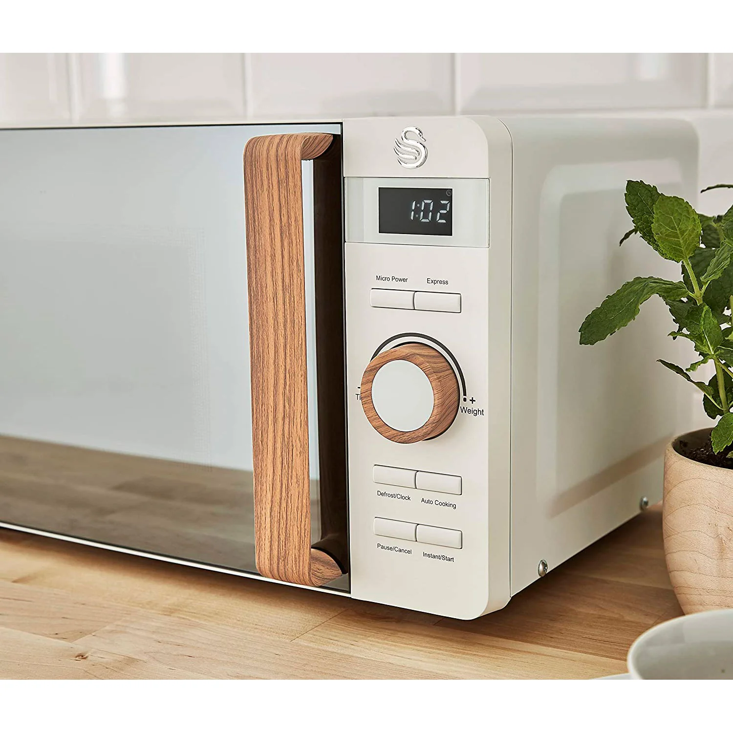 Swan Nordic Microondas Digital, 20l, 6 Niveles, Temporizador, Tirador Efecto Madera, Diseño, Sm22036whtneu, Blanco 800w - Image 3