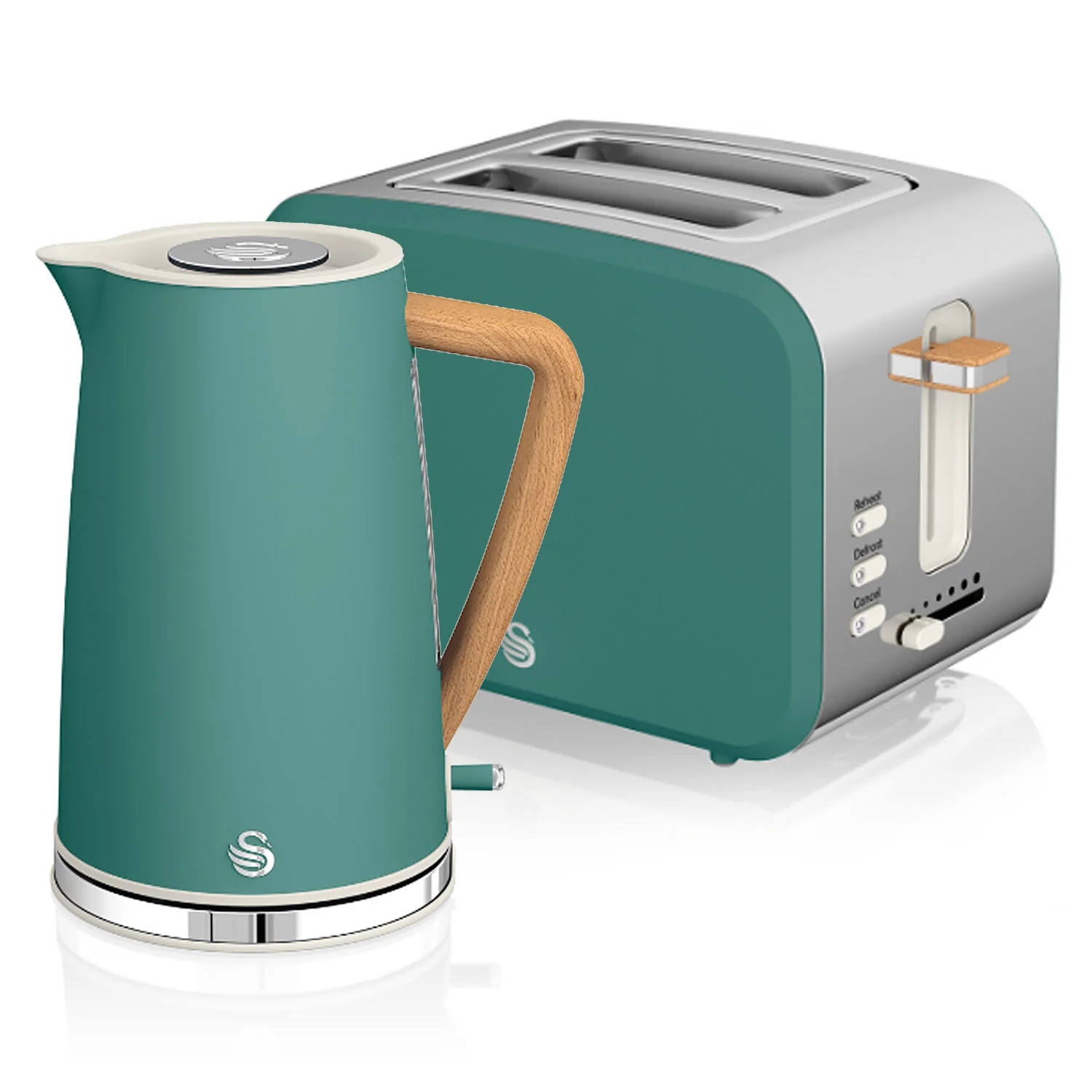 Swan Nordic Set Desayuno, Hervidor Agua 1,7 L, Tostadora Ranura Ancha 2 Rebanadas, Diseño, Stp2090greneu, Verde
