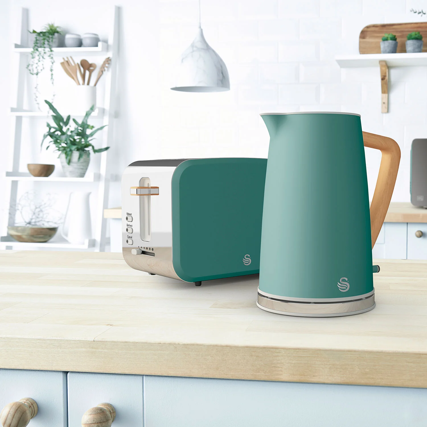 Swan Nordic Set Desayuno, Hervidor Agua 1,7 L, Tostadora Ranura Ancha 2 Rebanadas, Diseño, Stp2090greneu, Verde - Image 2