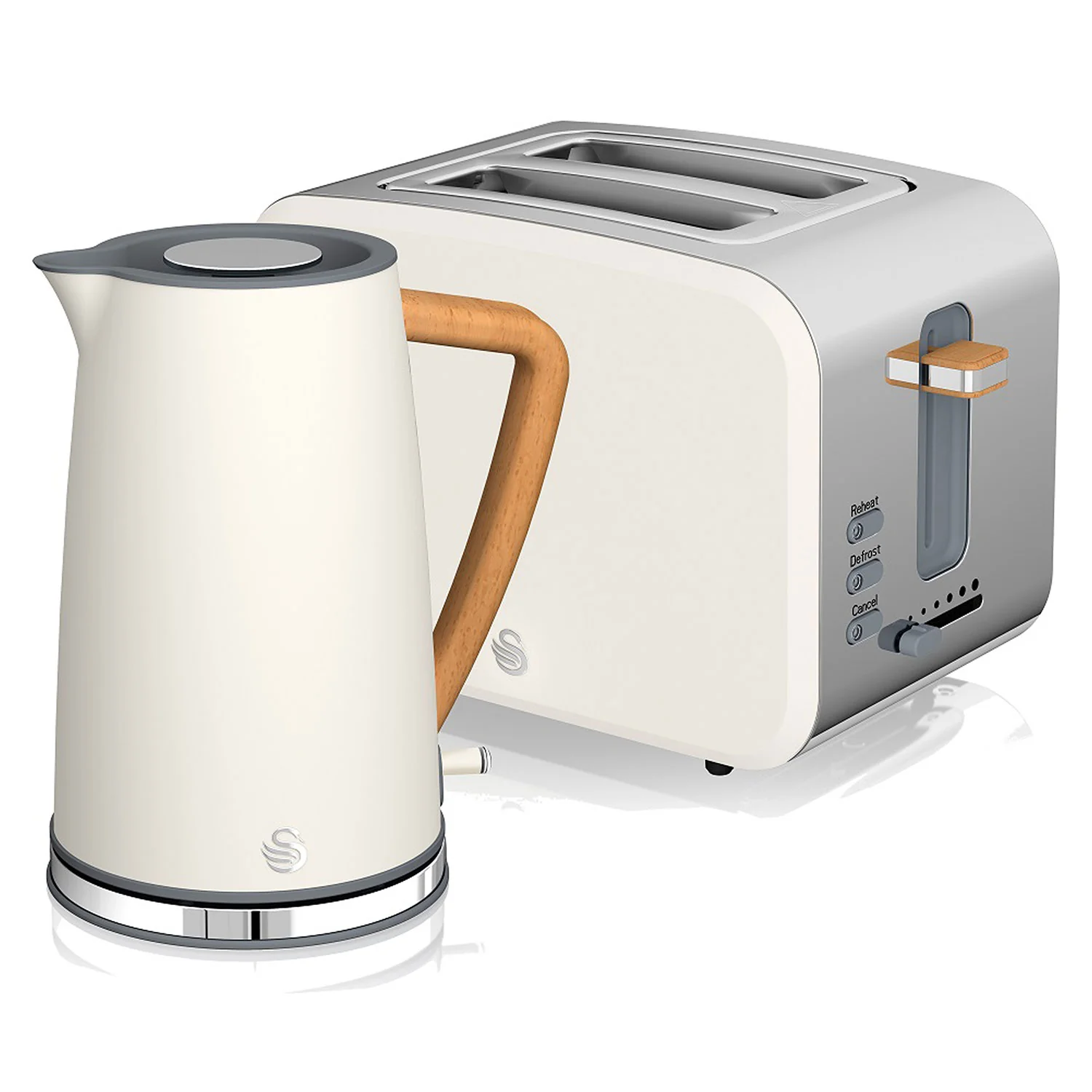 Swan Nordic Set Desayuno, Hervidor Agua 1,7 L, Tostadora Ranura Ancha 2 Rebanadas, Diseño, Stp2090whtneu, Blanco 2200w