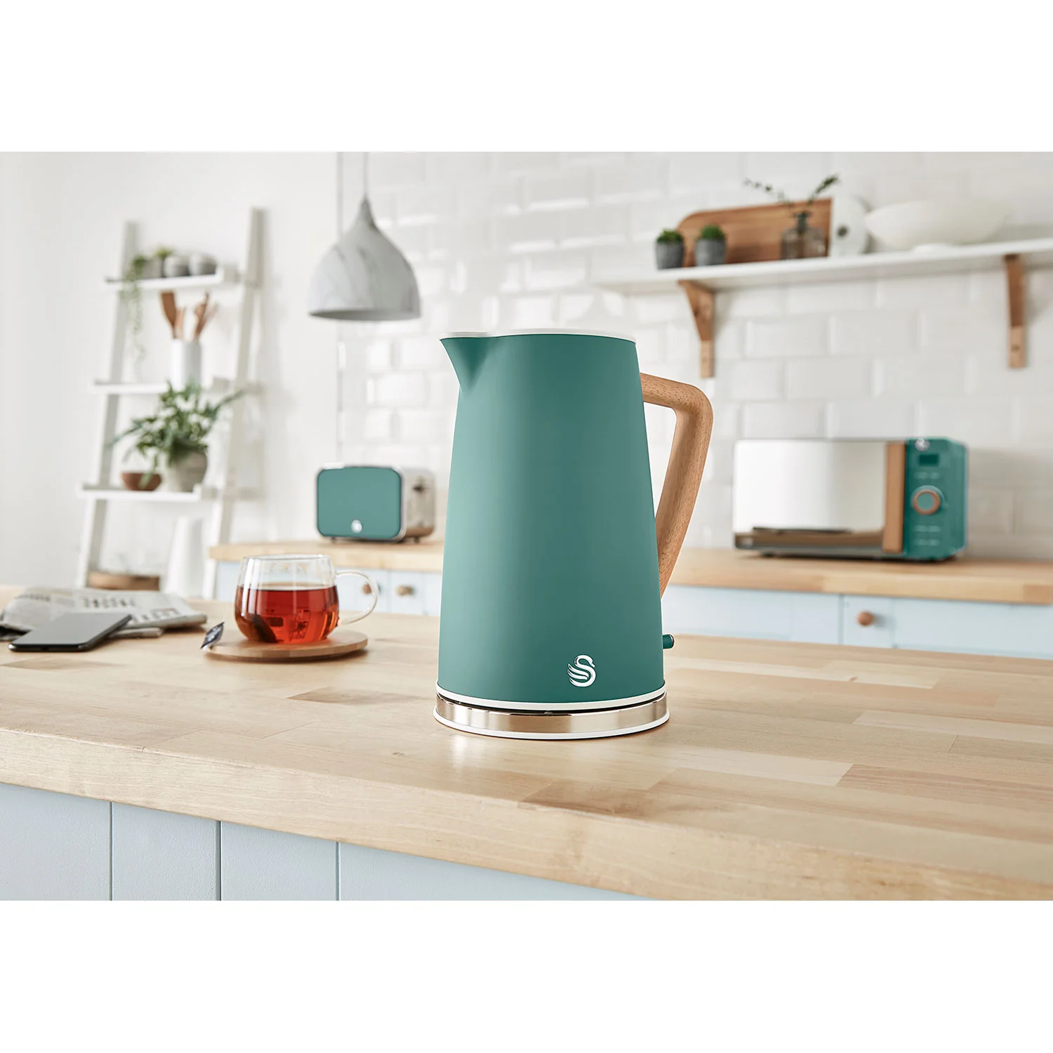 Swan Nordic Set Desayuno, Hervidor Agua 1,7l, Tostadora 2 Rebanadas, Microondas 20l Digital, Strp1060greneu, Verde - Image 3