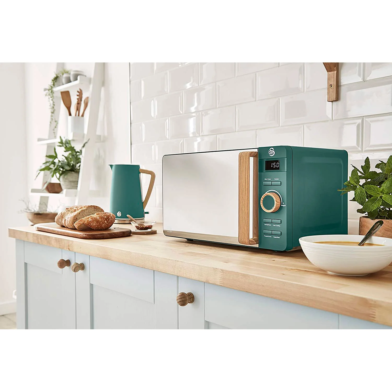 Swan Nordic Set Desayuno, Hervidor Agua 1,7l, Tostadora 2 Rebanadas, Microondas 20l Digital, Strp1060greneu, Verde - Image 5