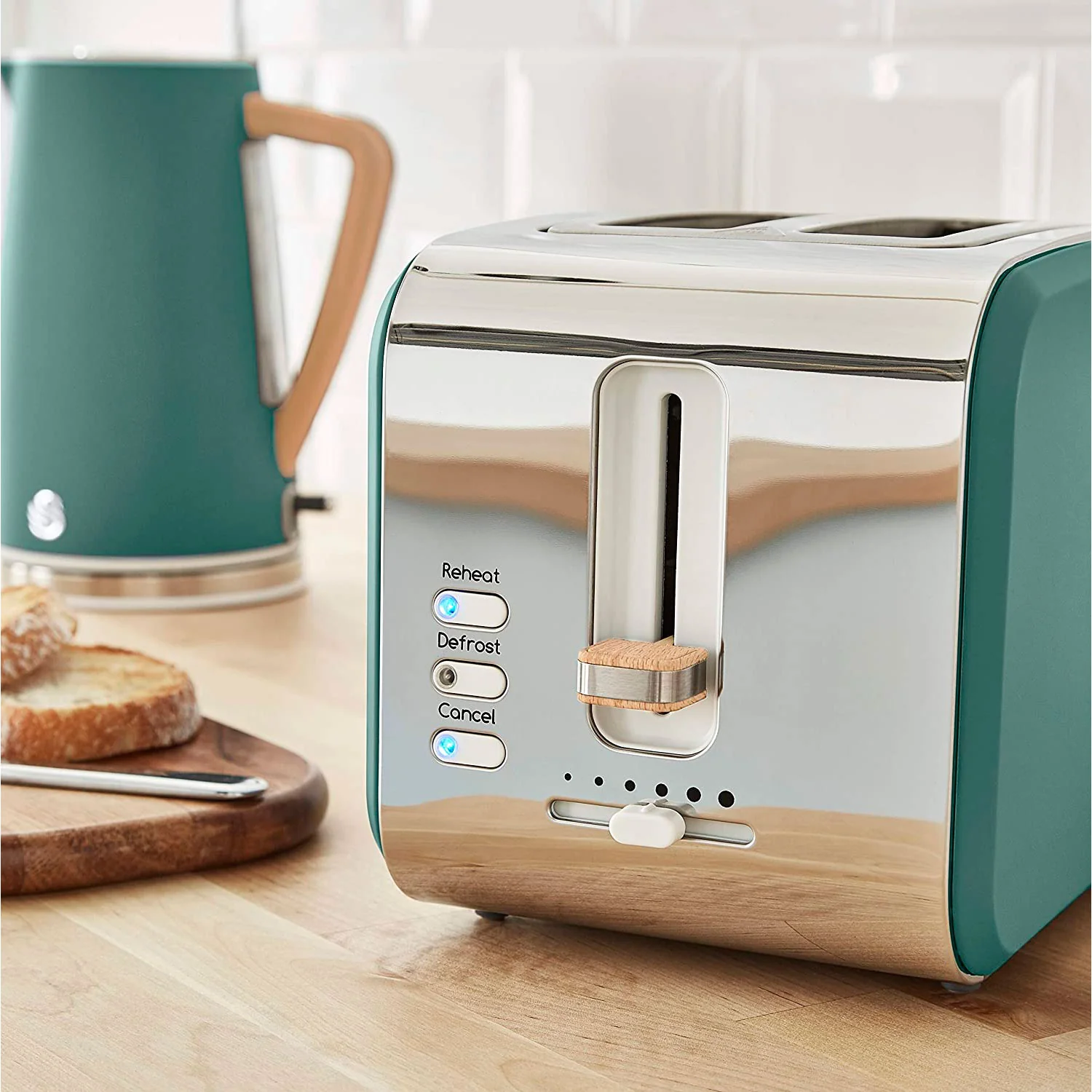 Swan Nordic Tostadora Pan Ranura Ancha 2 Rebanadas, 3 Funciones, 6 Niveles, Diseño Moderno, St14610greneu, Verde 900w - Image 3
