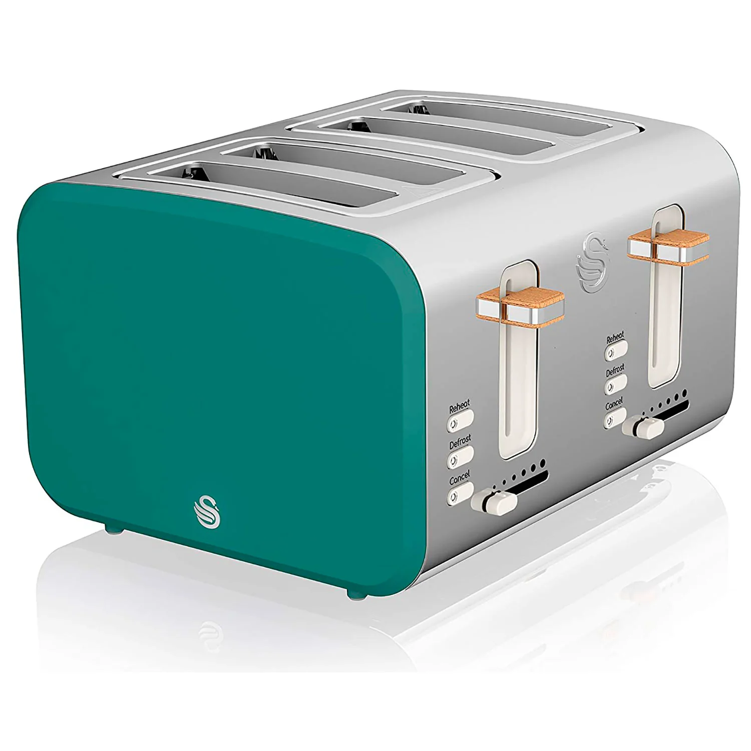 Swan Nordic Tostadora Pan Ranura Ancha 4 Rebanadas, 3 Funciones, 6 Niveles, Diseño Moderno, St14620greneu, Verde 1500w