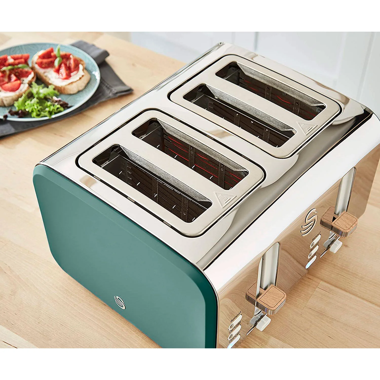 Swan Nordic Tostadora Pan Ranura Ancha 4 Rebanadas, 3 Funciones, 6 Niveles, Diseño Moderno, St14620greneu, Verde 1500w - Image 3