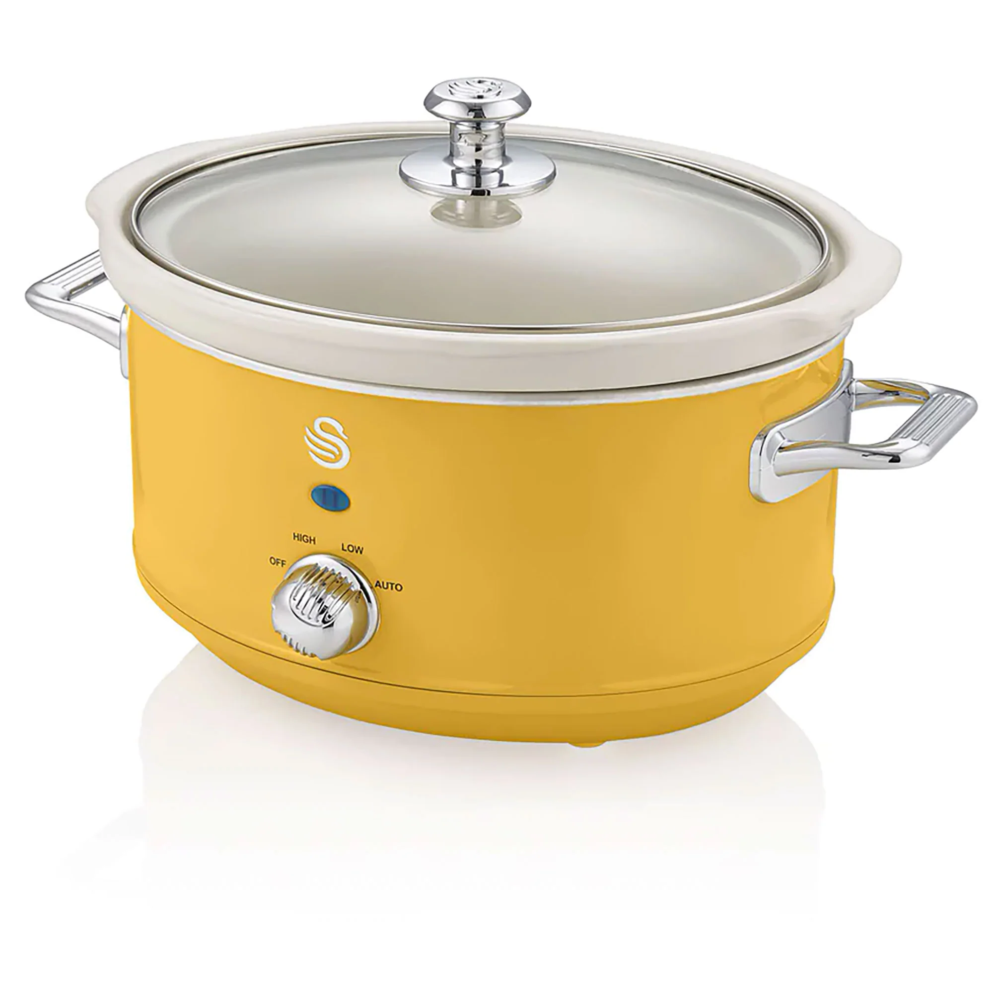 Swan Retro Olla Cocción Lenta, 3,5l, Recipiente Extraíble Antiadherente Cerámica Libre Pfoa, Sf17021yelneu, Amarillo