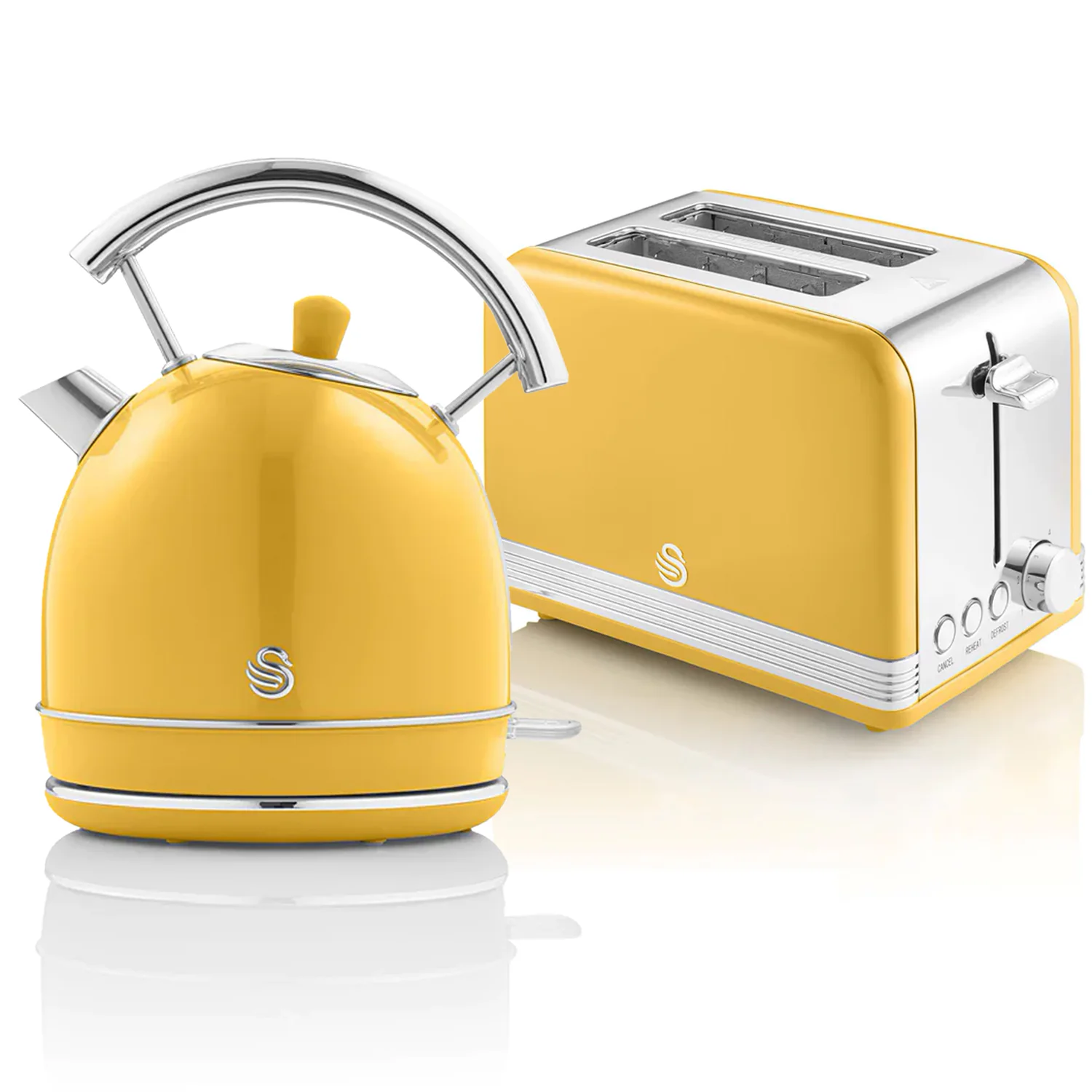 Swan Retro Set Desayuno Hervidor De Agua 1,8 L Inalámbrico, Tostadora 2 Rebanadas Anchas,vintage,stp7050yelneu,amarillo