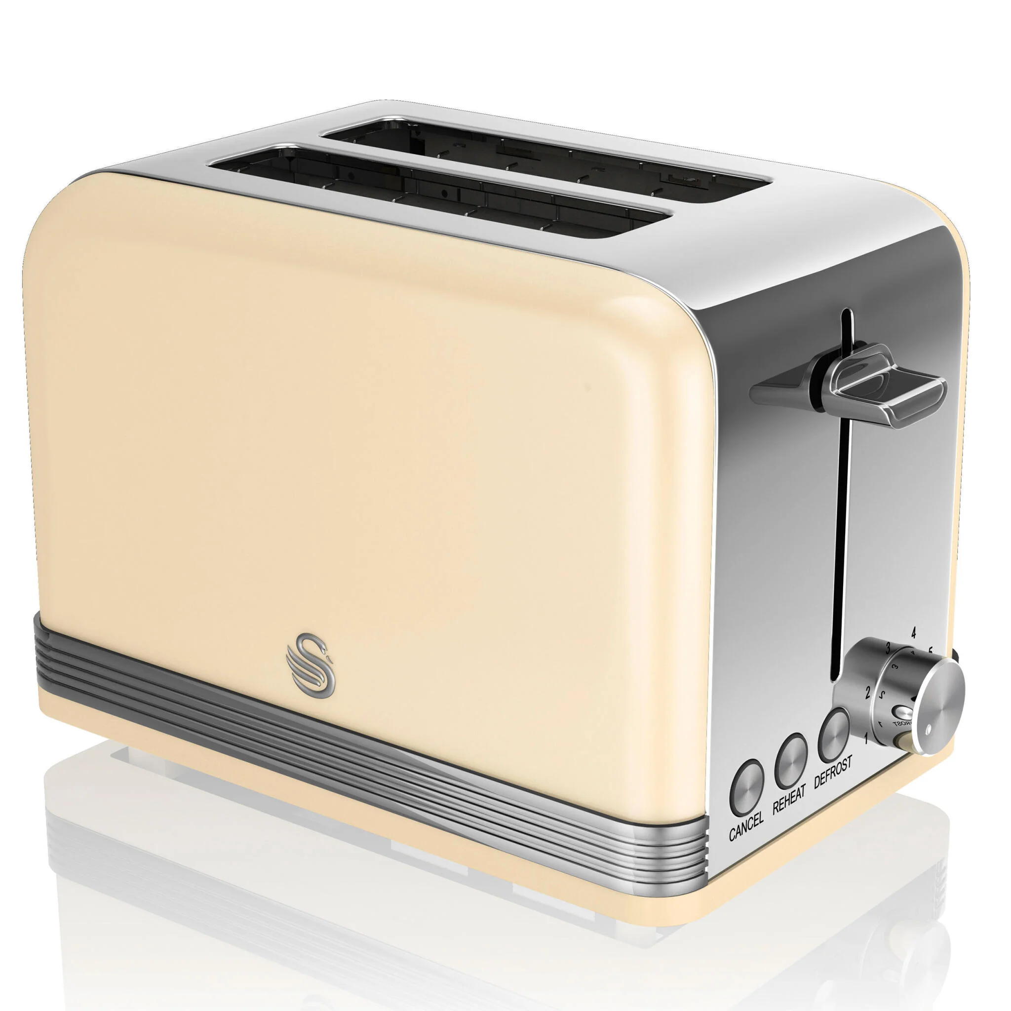 Swan Retro Tostadora Pan Ranura Ancha 2 Rebanadas, Regulador Nivel De Tostado, Descongelación, St19010cneu, Crema 800w