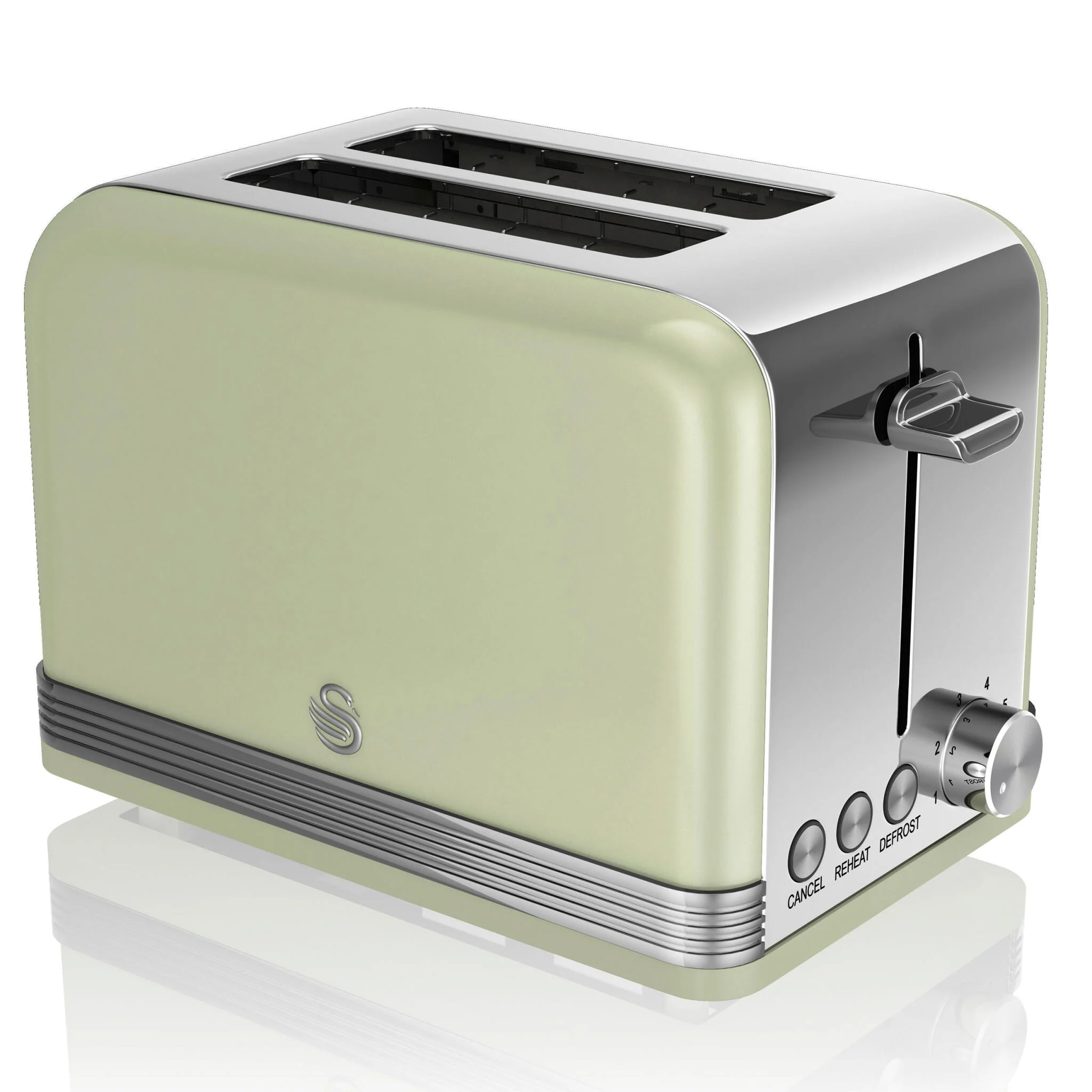 Swan Retro Tostadora Pan Ranura Ancha 2 Rebanadas, Regulador Nivel De Tostado, Descongelación, St19010gneu, Verde 800w