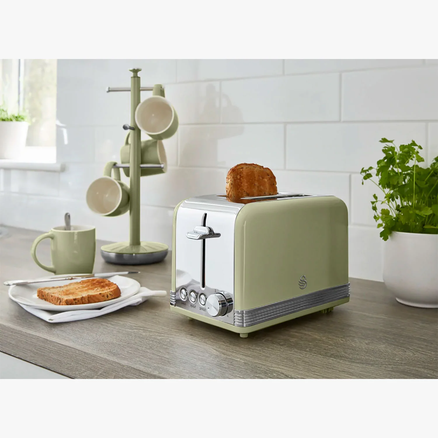 Swan Retro Tostadora Pan Ranura Ancha 2 Rebanadas, Regulador Nivel De Tostado, Descongelación, St19010gneu, Verde 800w - Image 3
