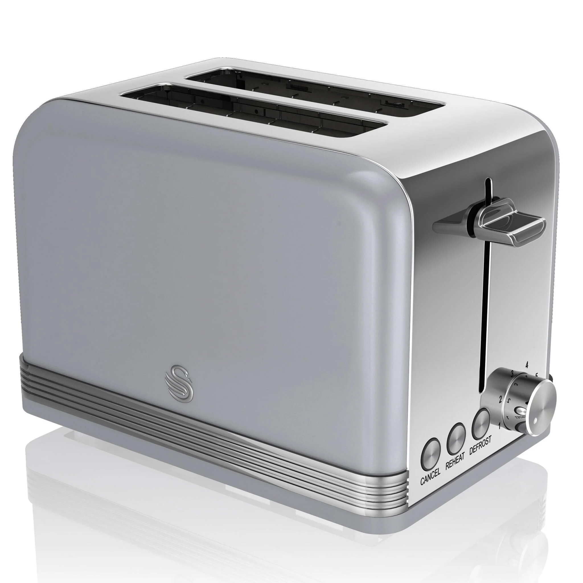 Swan Retro Tostadora Pan Ranura Ancha 2 Rebanadas, Regulador Nivel De Tostado, Descongelación, St19010grneu, Gris 800w