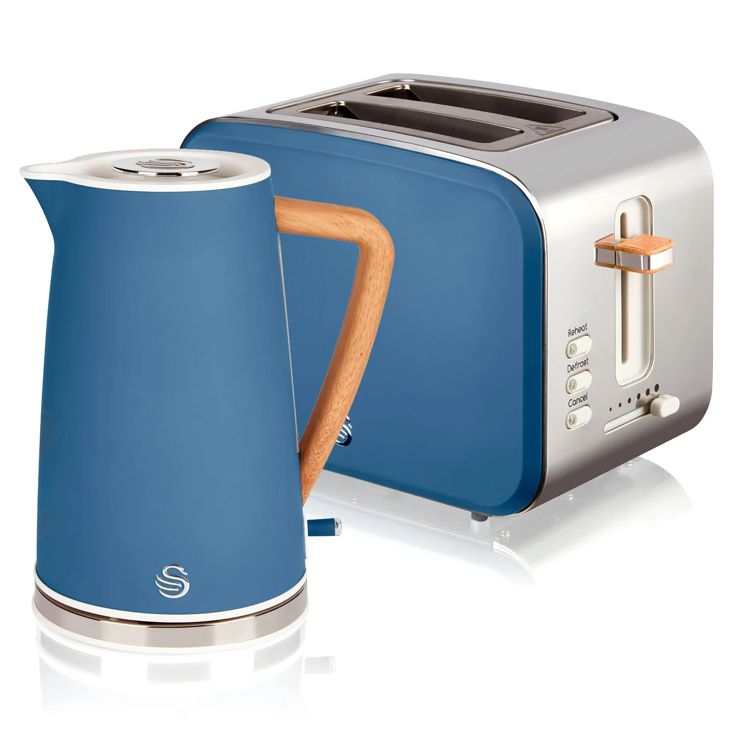 Swan Set Desayuno, Hervidor Agua 1,7 L, Tostadora Ranura Ancha 2 Rebanadas, Diseño Nordic, Stp2090bluneu, Azul 2200w