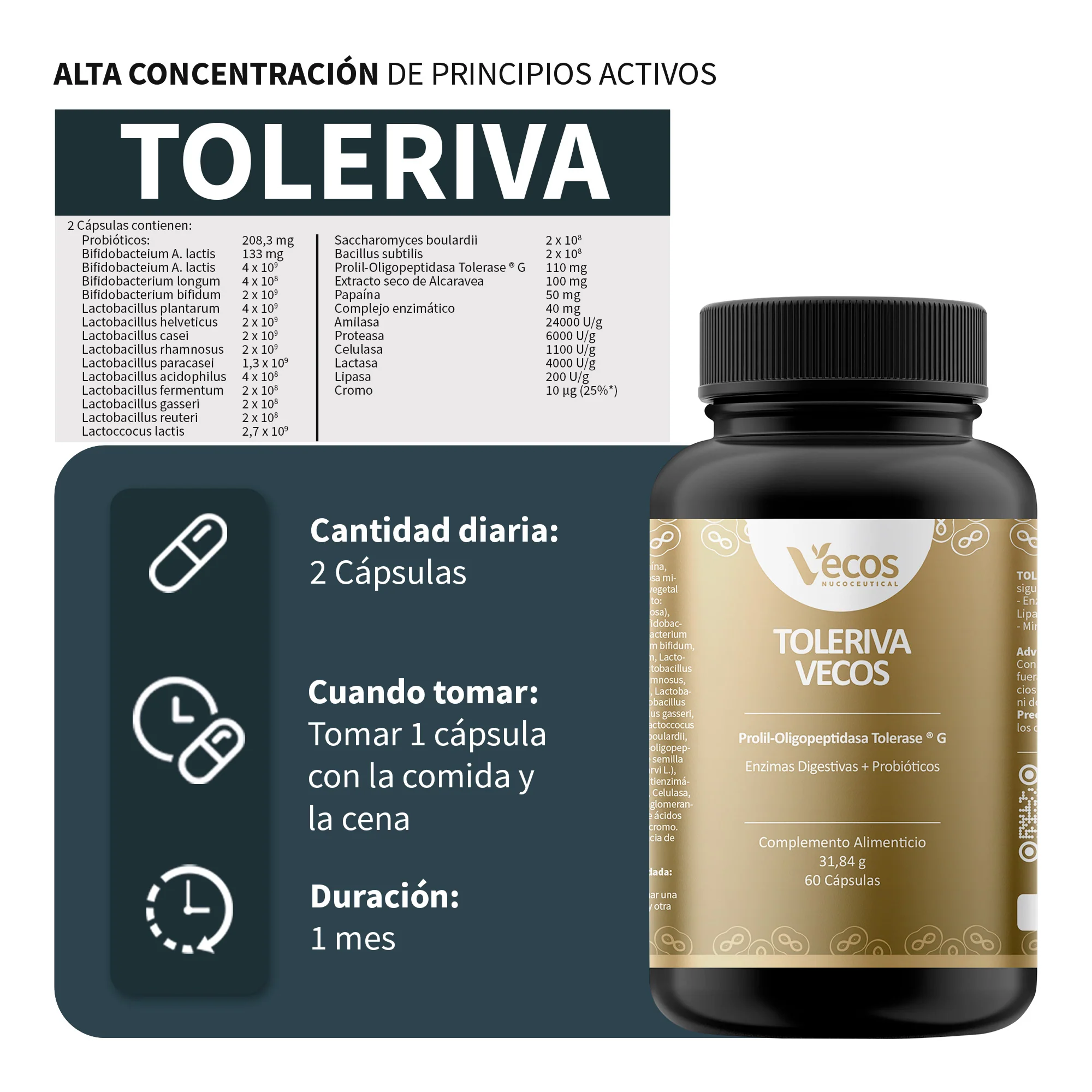 Toleriva Vecos 60 Cápsulas | Digestión Y Enzimas Digestivas | Probióticos, Lactasa Y Bromelaína - Image 3