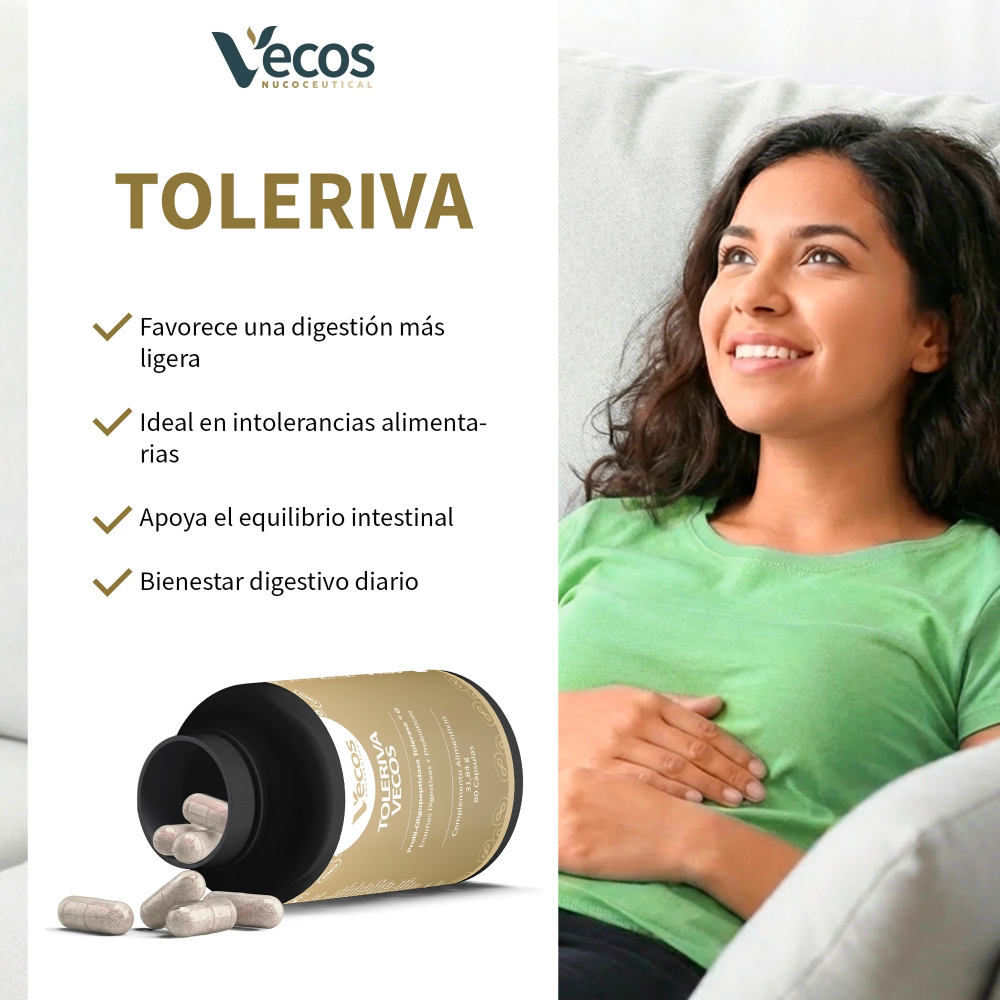 Toleriva Vecos 60 Cápsulas | Digestión Y Enzimas Digestivas | Probióticos, Lactasa Y Bromelaína - Image 4